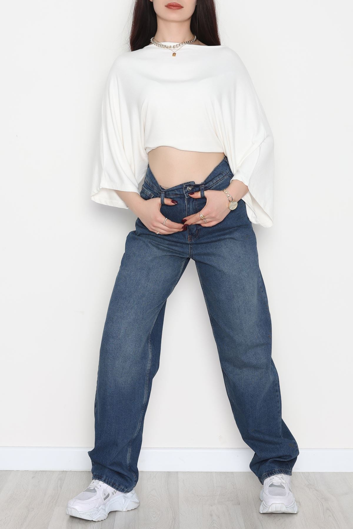 Tokalı Baggy Kot Pantolon Lacivert - 31558.2088.