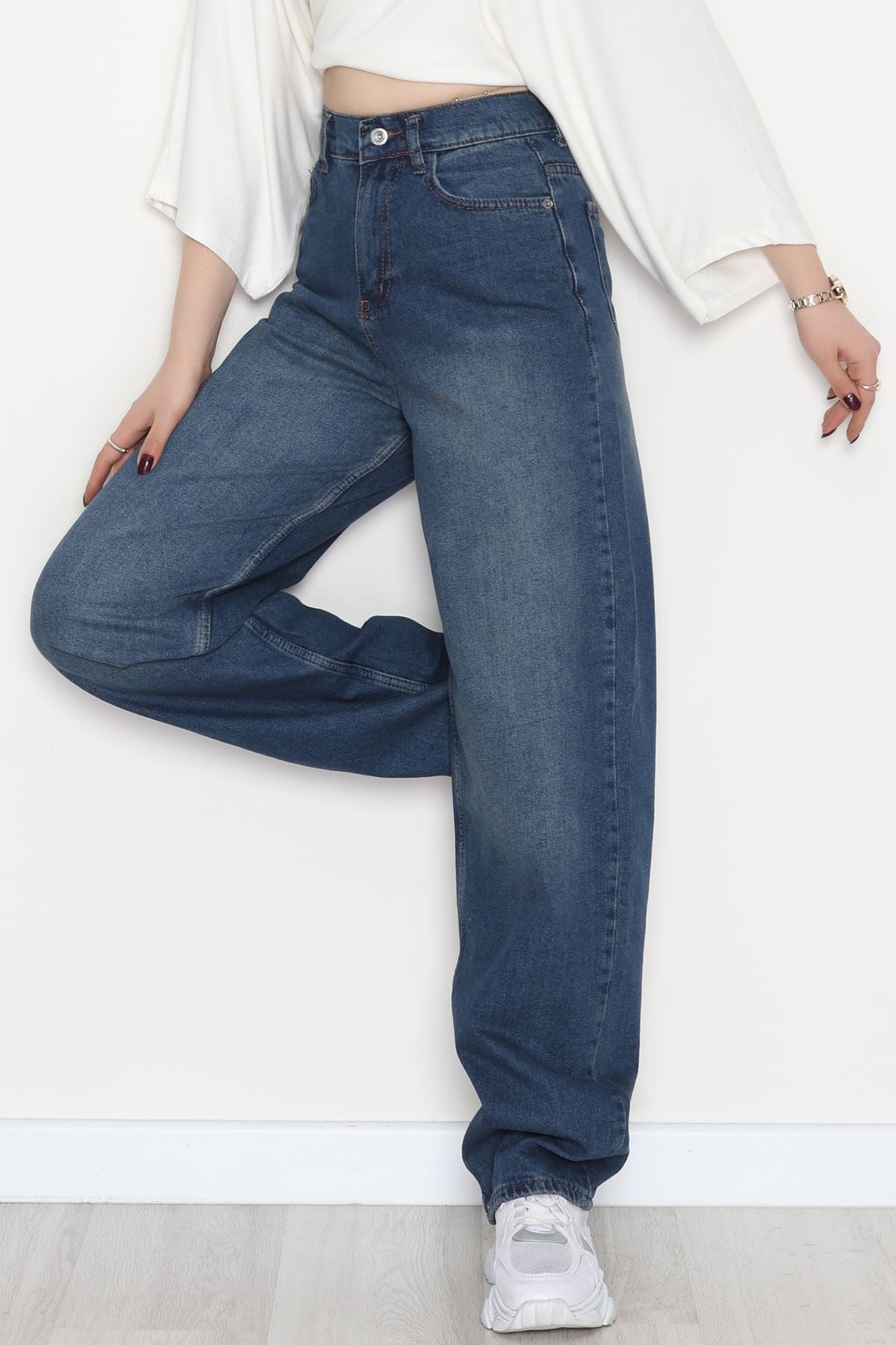 Tokalı Baggy Kot Pantolon Lacivert - 31558.2088.