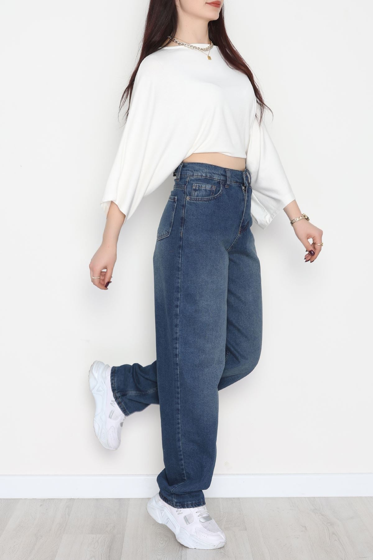 Tokalı Baggy Kot Pantolon Lacivert - 31558.2088.