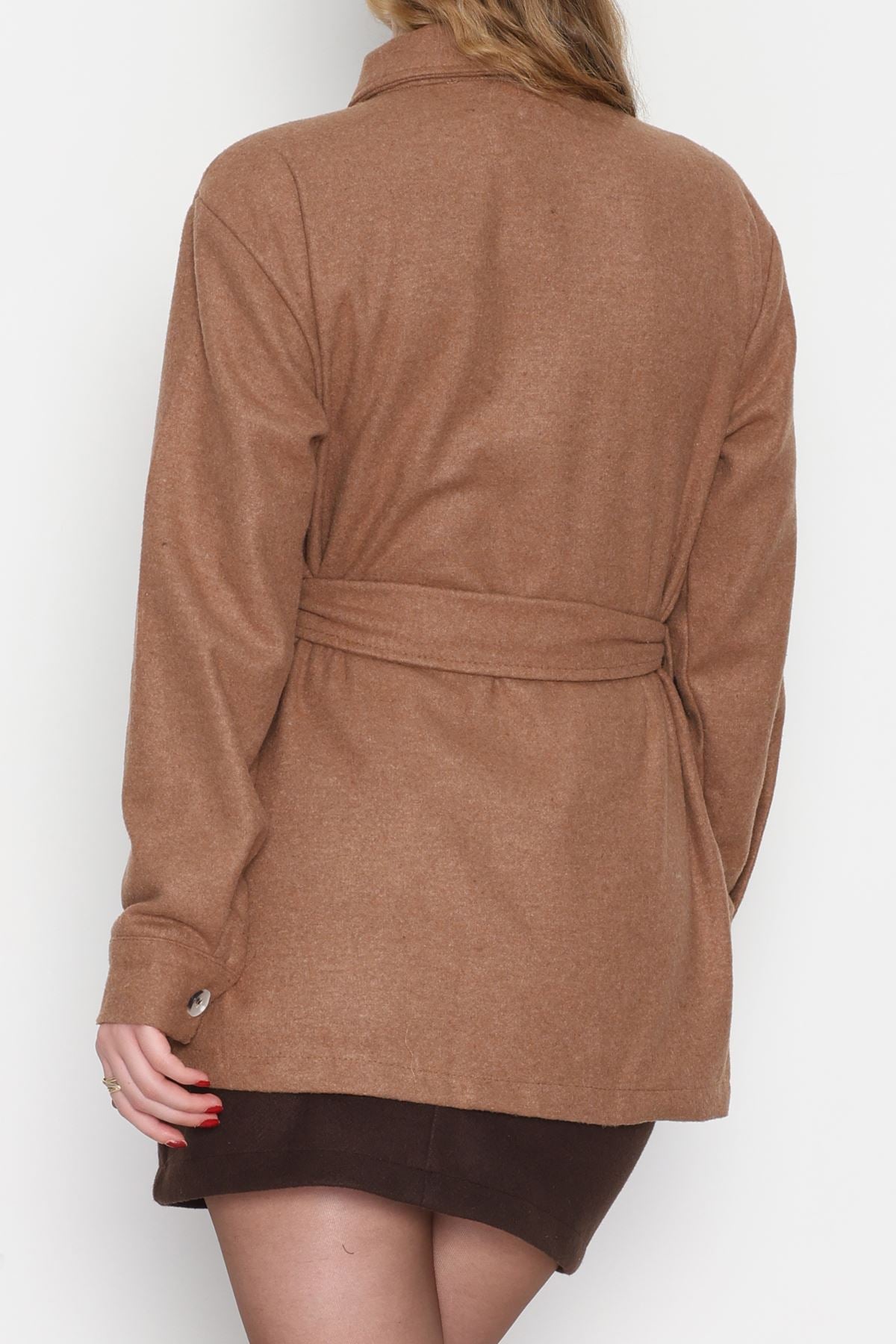 Çift Cepli Kuşaklı Tunik Gömlek Taba - 70991.1775.