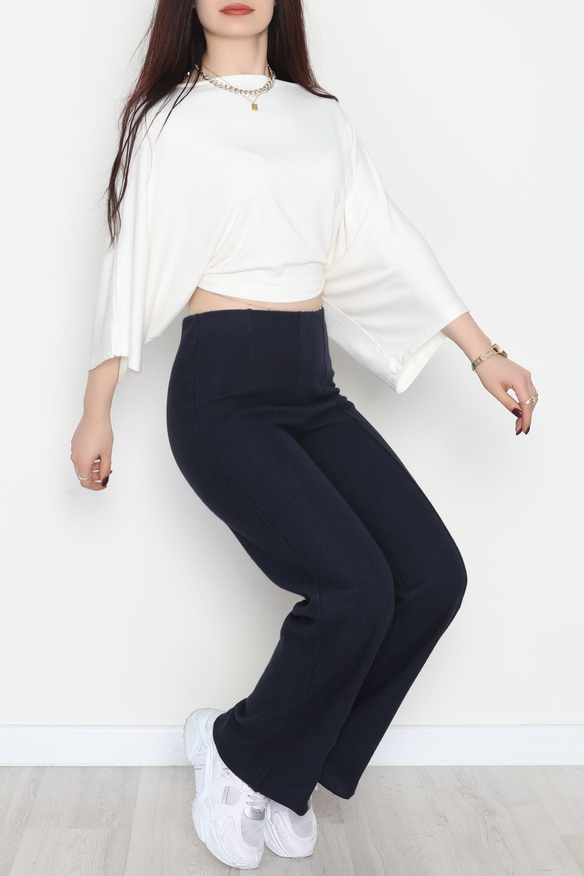 Selanik Kumaş Palazzo Pantolon Lacivert - 51036.1837.