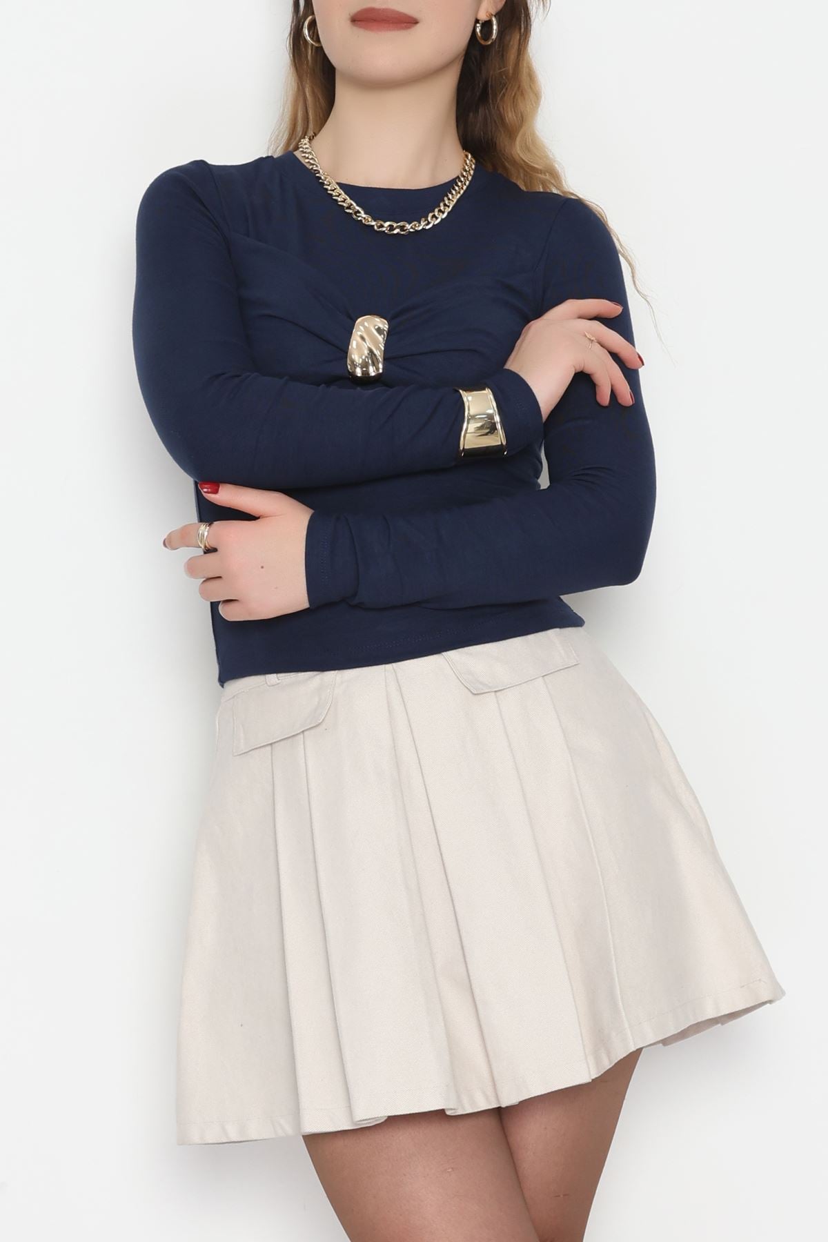 Buzzy Kumaş Toka Detaylı Bluz Lacivert - 1000.2119.