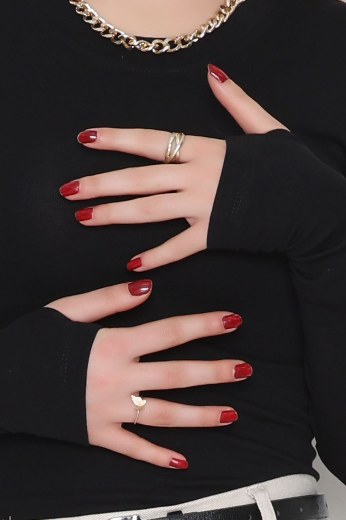 Ribana Kumaş Parmak Geçmeli Body Siyah - 51115.1872.