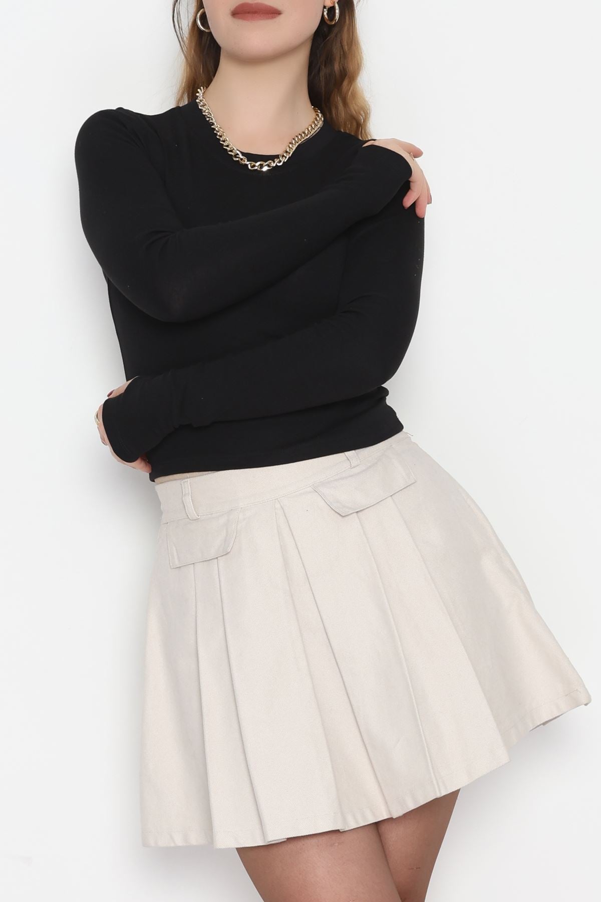 Ribana Kumaş Parmak Geçmeli Body Siyah - 51115.1872.