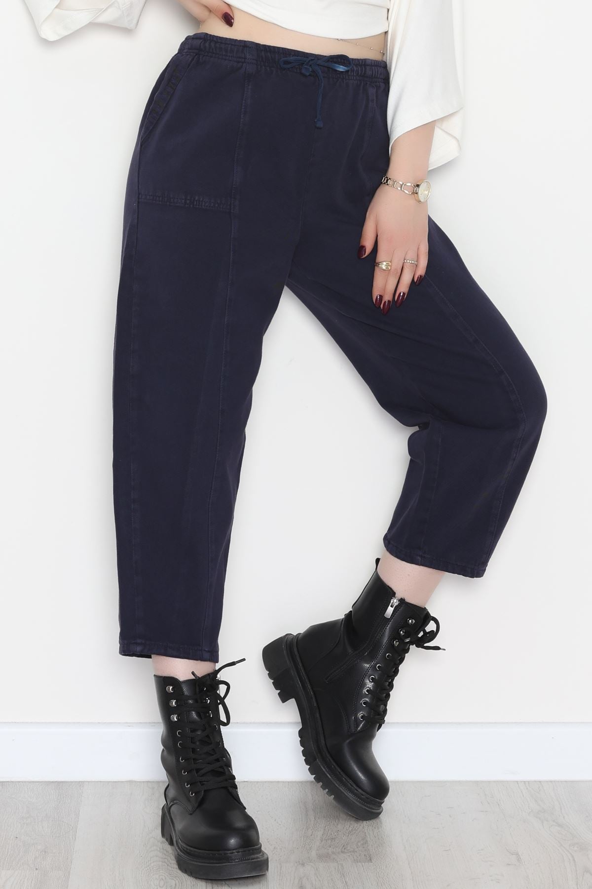 Yıkamalı Havuç Pantolon Lacivert - 51212.1779.