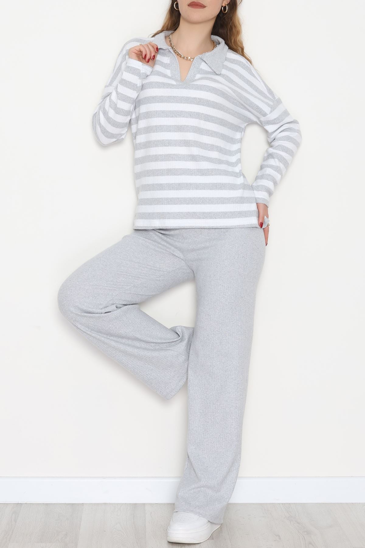 Polo Yaka Raporlu İnterlok Takım Gribeyaz - 42738.1567.