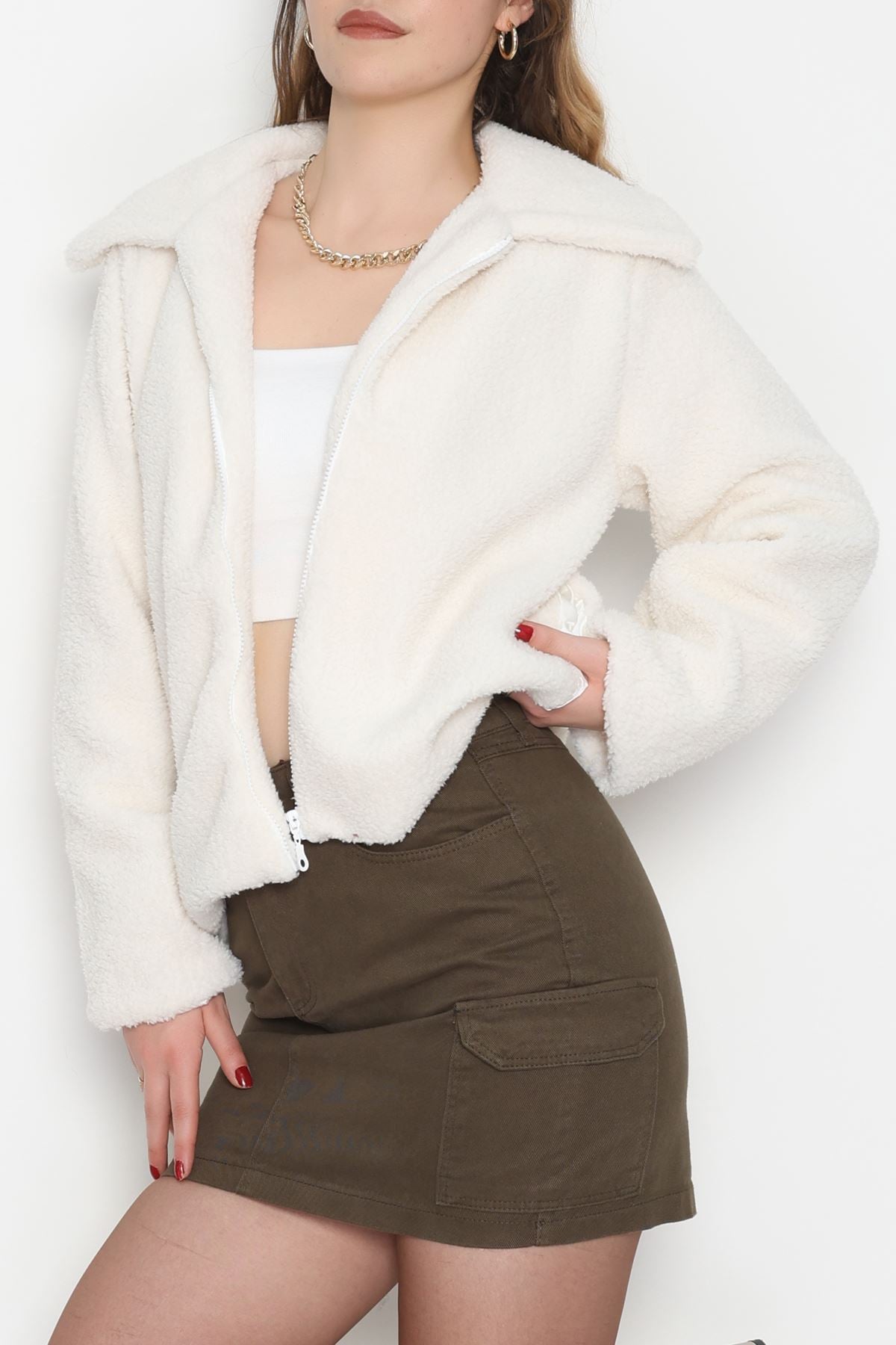 Peluş Astarlı Mont Ekru - 42696.1247.