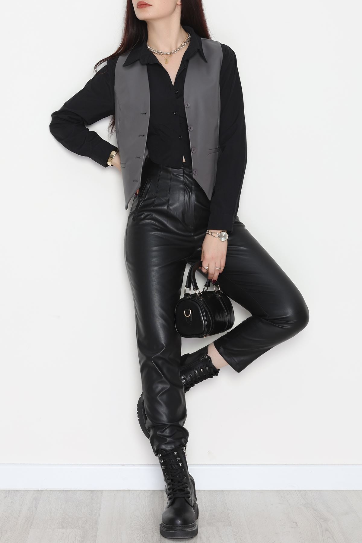 Zra Deri Astarlı Yelek Koyugri - 51077.1779.