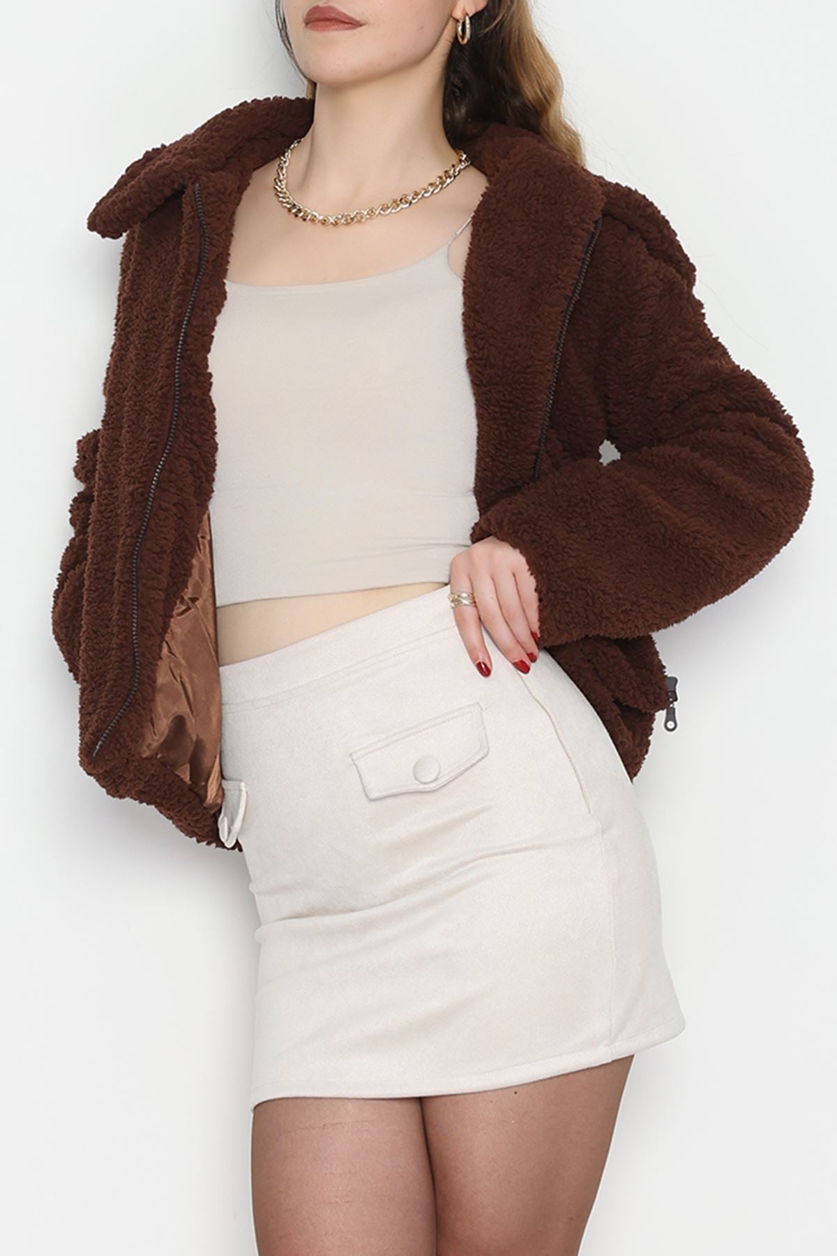 Peluş Astarlı Mont Kahverengi - 42696.1247.