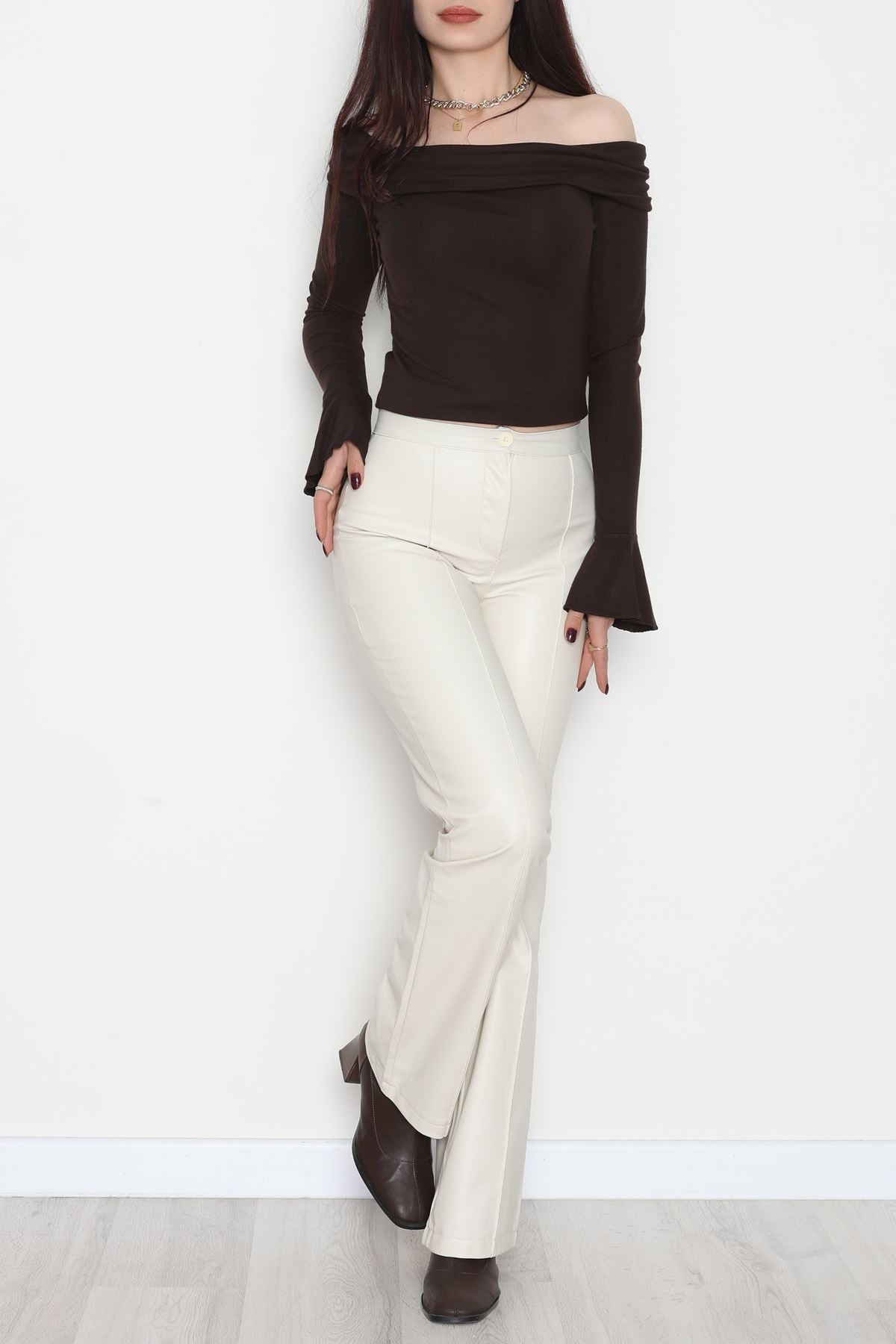 Pu Deri Çımalı Pantolon Krem - 51099.1779.