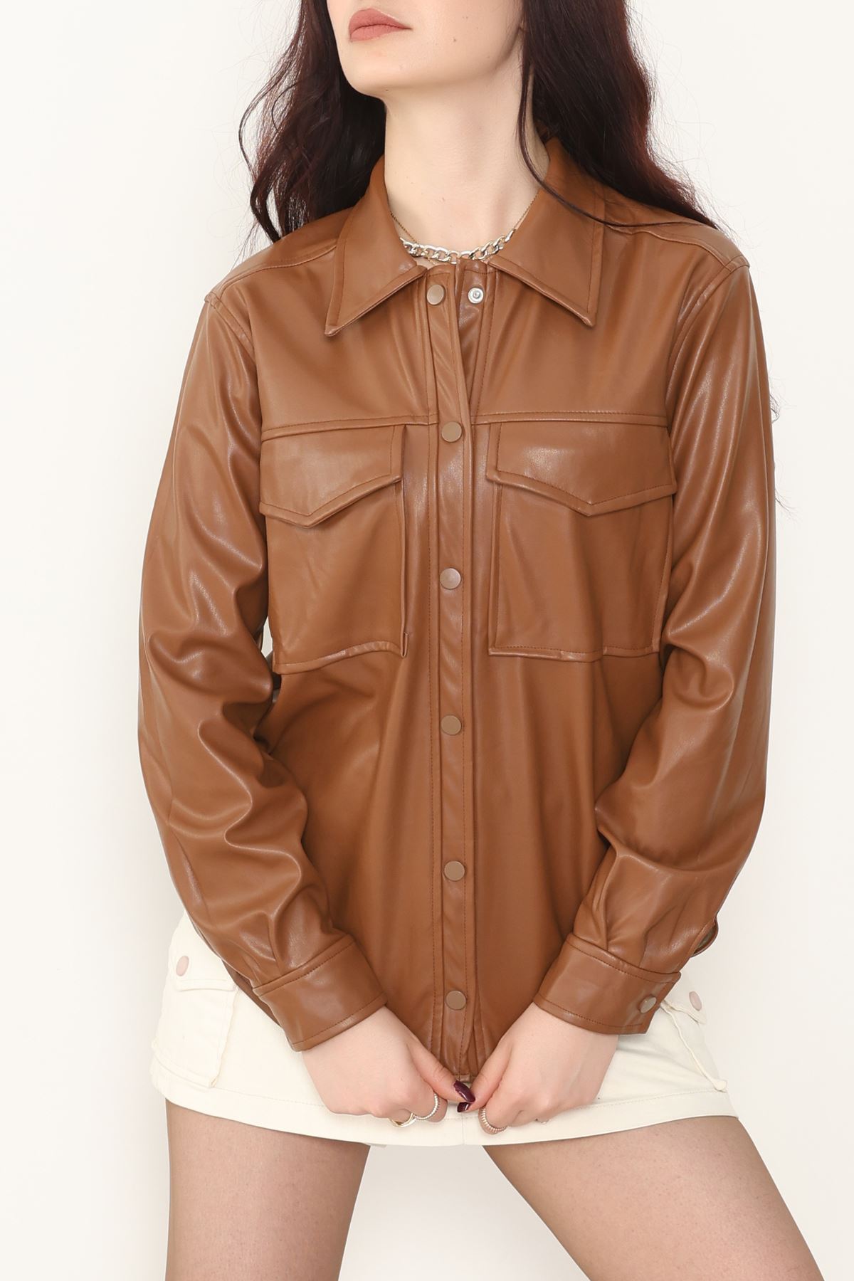 Zra Deri Cep Detaylı Düğmeli Gömlek Taba - 51085.1779.