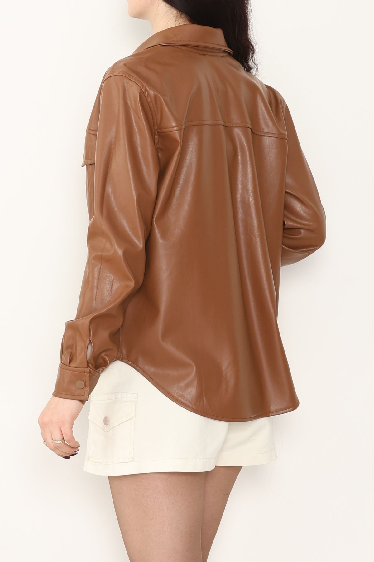 Zra Deri Cep Detaylı Düğmeli Gömlek Taba - 51085.1779.