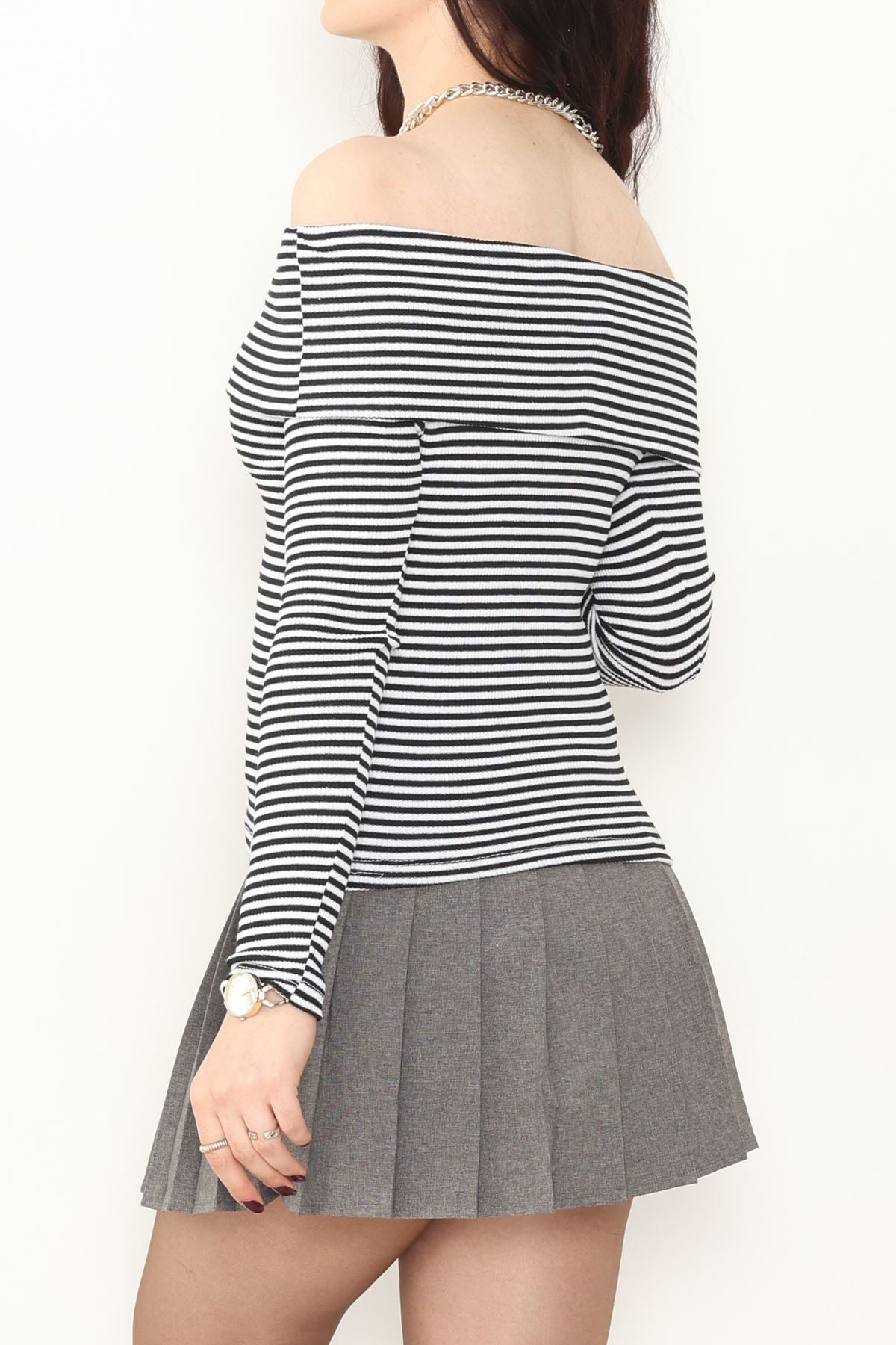 Madonna Yaka Likralı Kaşkorse Bluz Siyahbeyaz - 42765.1567.