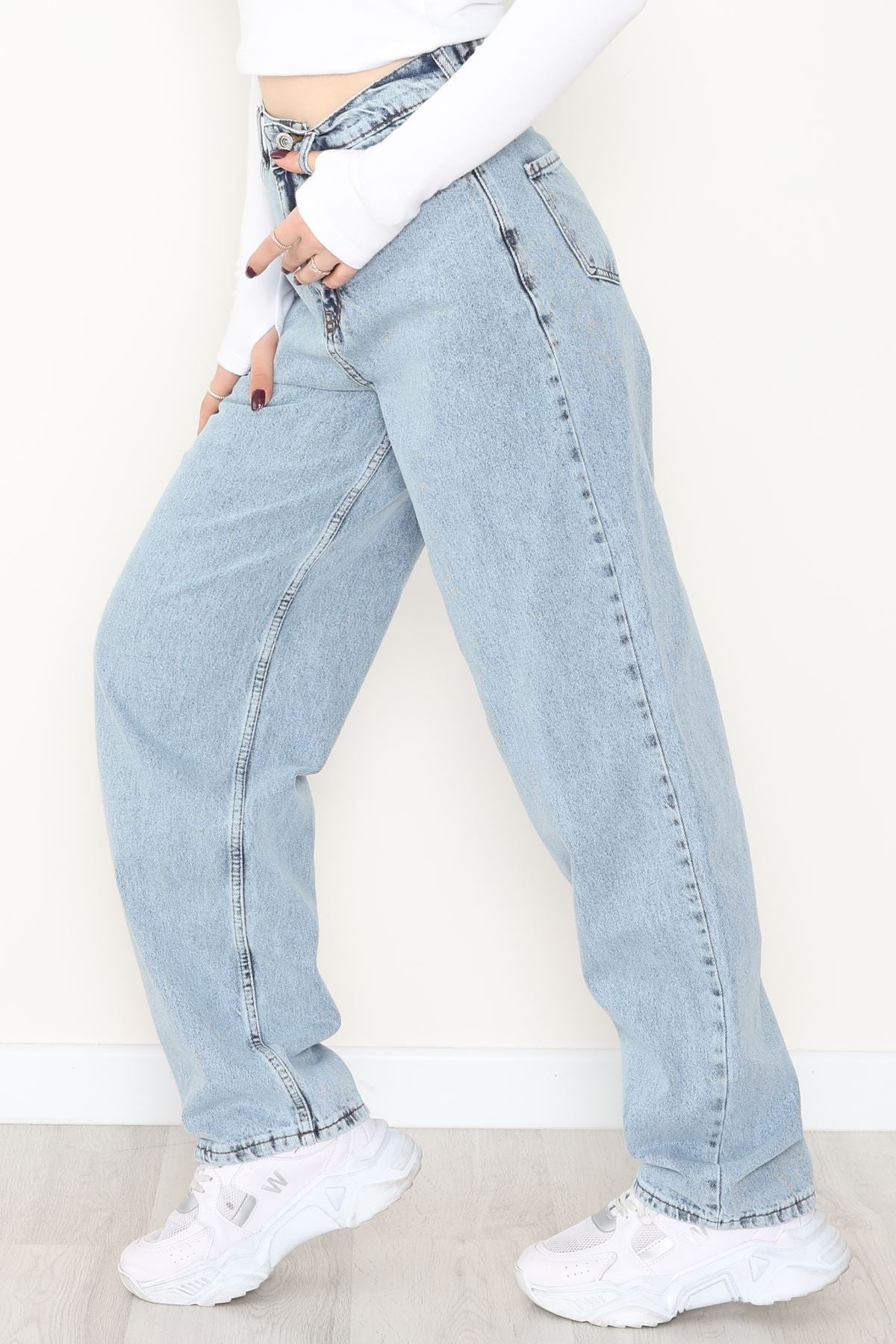 Tokalı Baggy Kot Pantolon Buzmavi - 31558.2088.