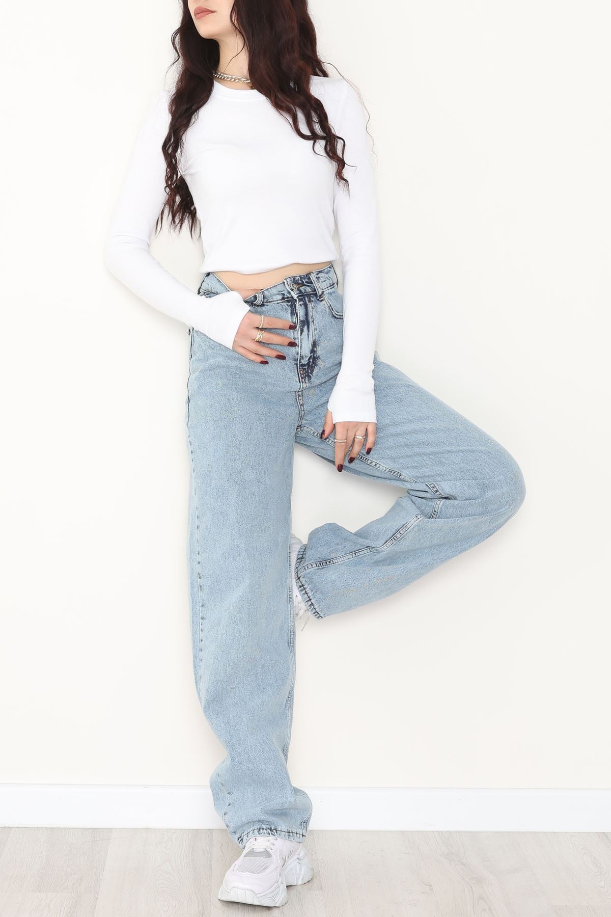 Tokalı Baggy Kot Pantolon Buzmavi - 31558.2088.