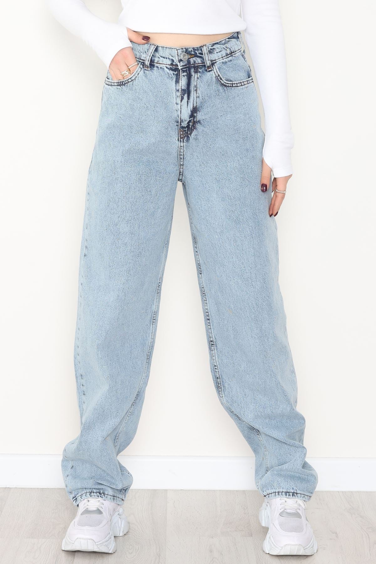 Tokalı Baggy Kot Pantolon Buzmavi - 31558.2088.