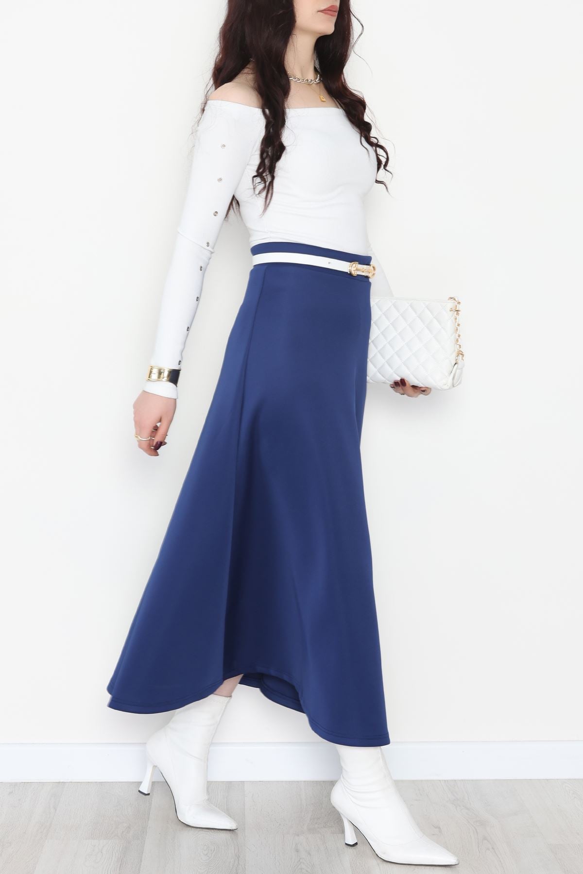 Puf Scuba Kumaş Uzun Etek Mavi - 51104.1355.