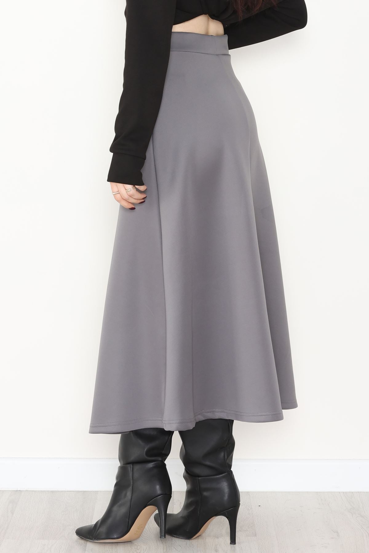 Puf Scuba Kumaş Uzun Etek Gri - 51104.1355.