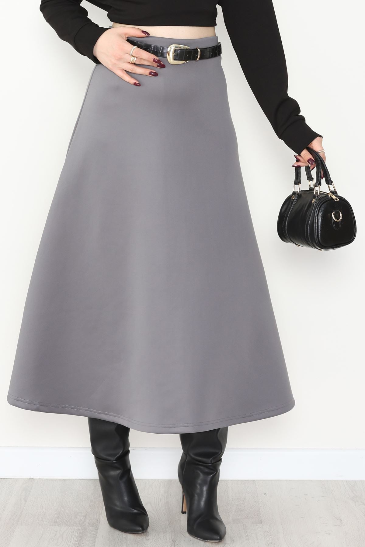 Puf Scuba Kumaş Uzun Etek Gri - 51104.1355.