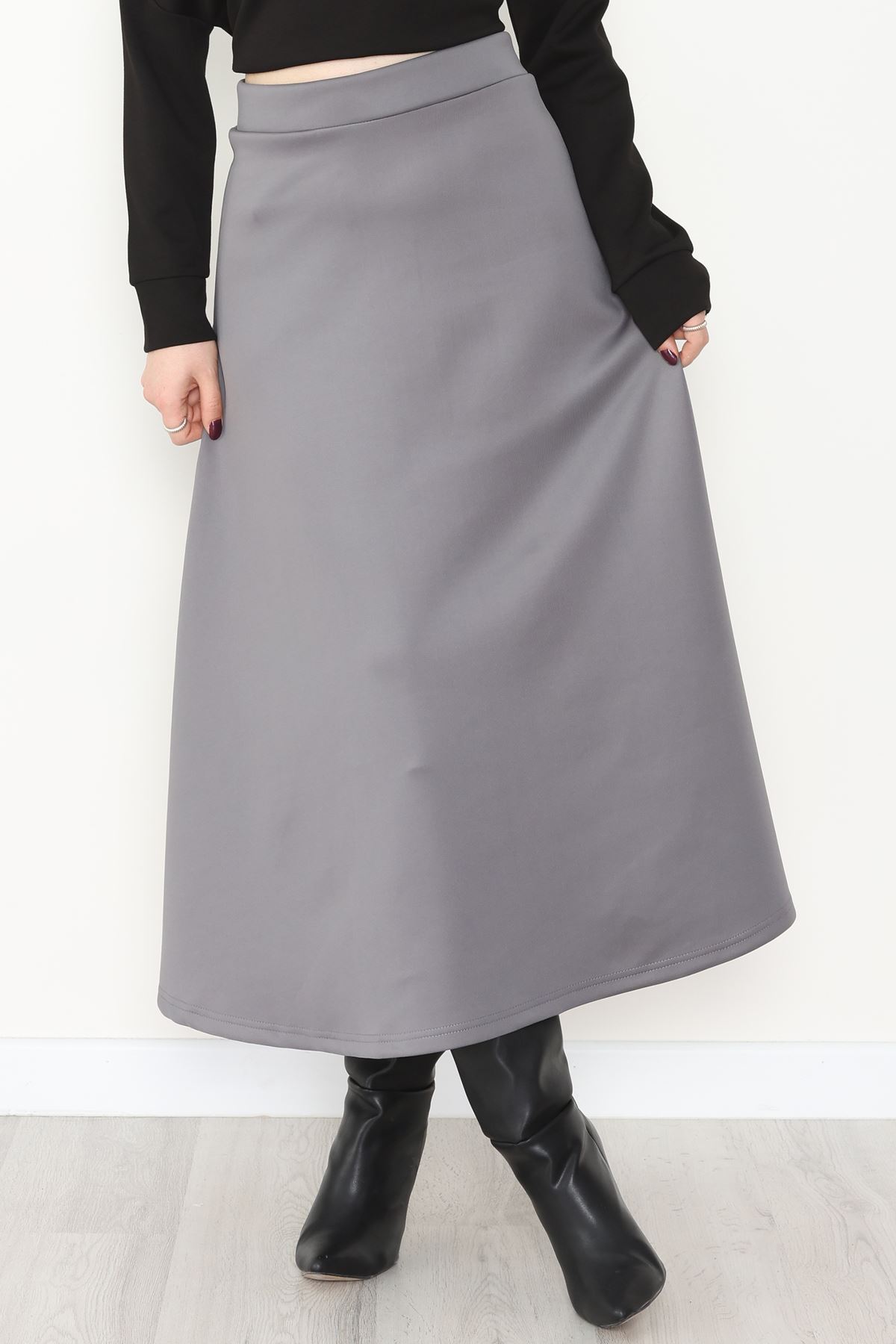 Puf Scuba Kumaş Uzun Etek Gri - 51104.1355.