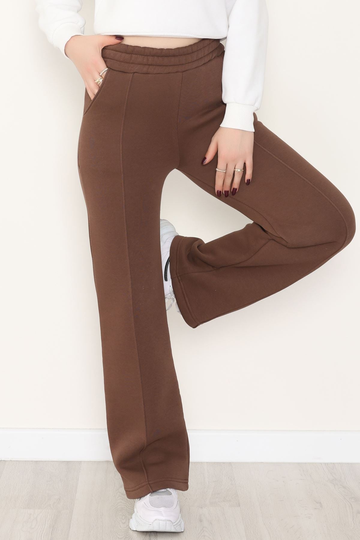 3 İplik Önü Çımalı Eşofman Altı Kahve - 42520.1878.