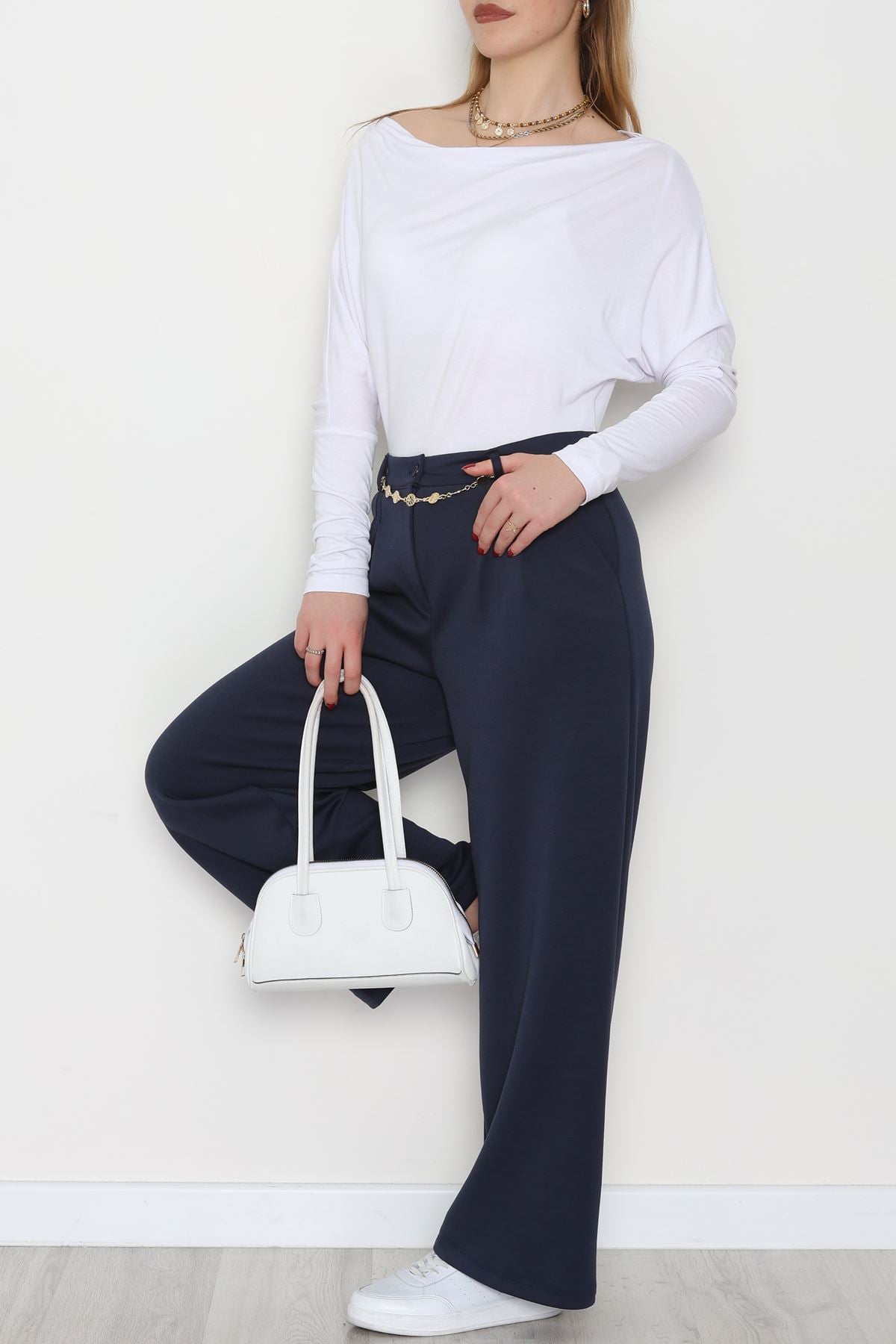 Modal Kumaş Palazzo Pantolon Lacivert - 51104.2061.