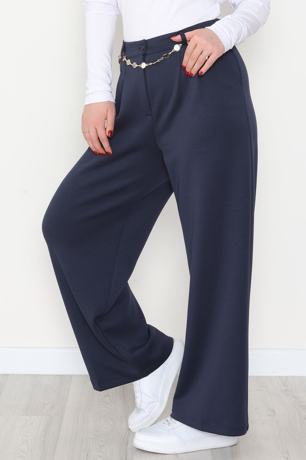 Modal Kumaş Palazzo Pantolon Lacivert - 51104.2061.