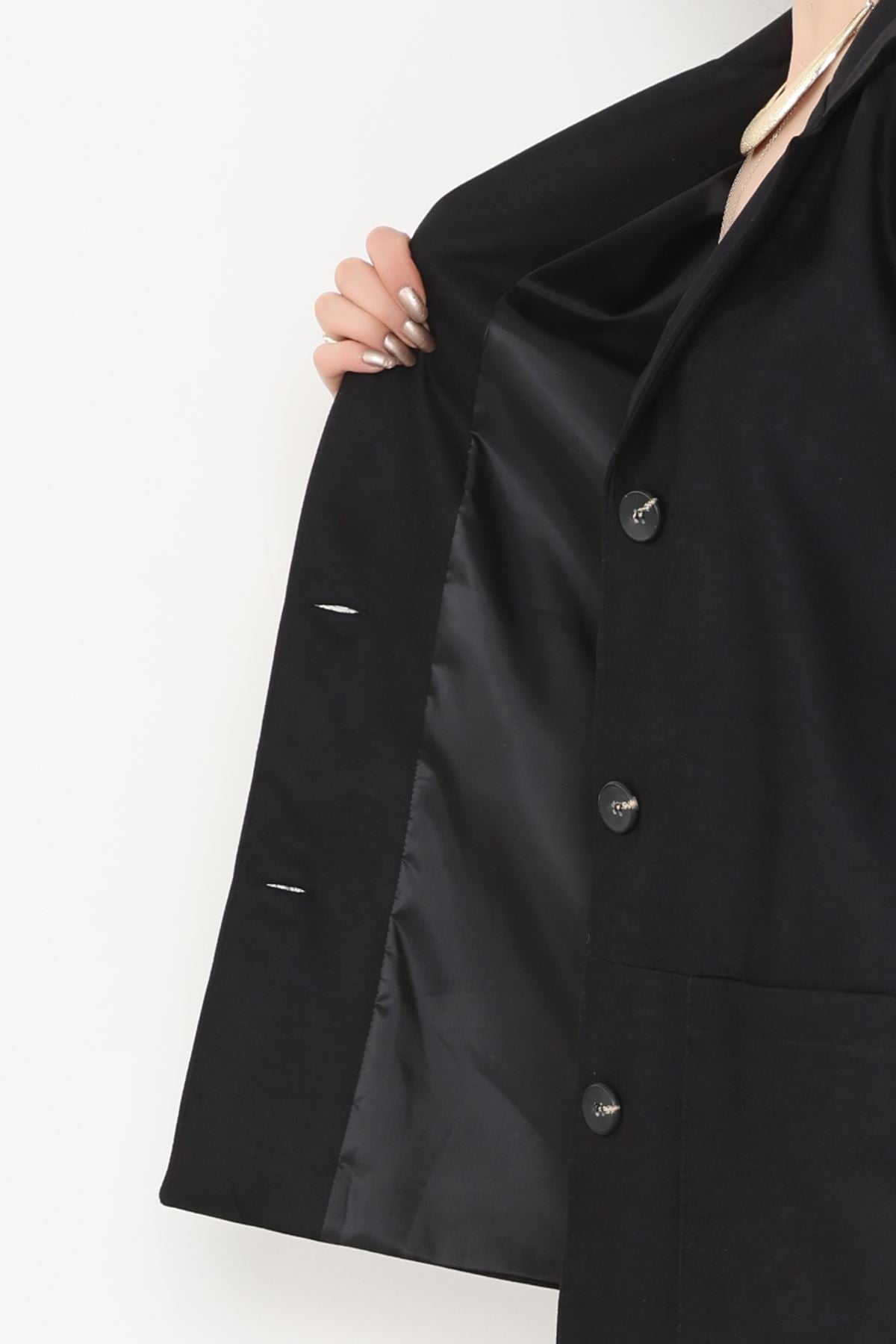 Üstten Takma Cep Süet Ceket Siyah - 6291.424.