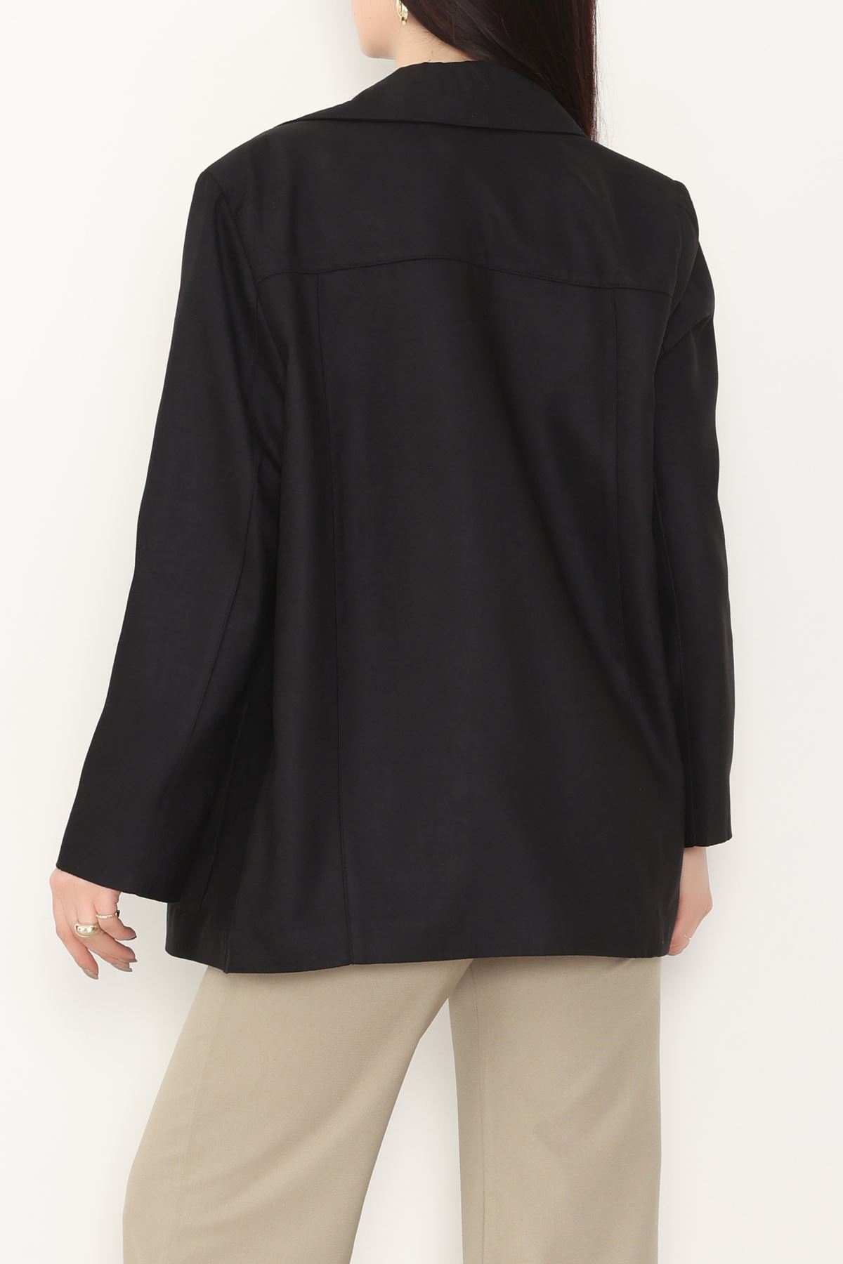 Üstten Takma Cep Süet Ceket Siyah - 6291.424.