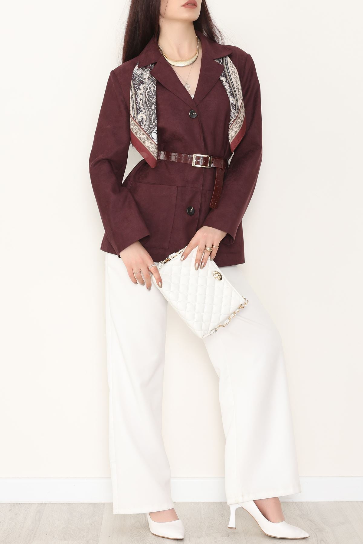 Üstten Takma Cep Süet Ceket Mürdüm - 6291.424.