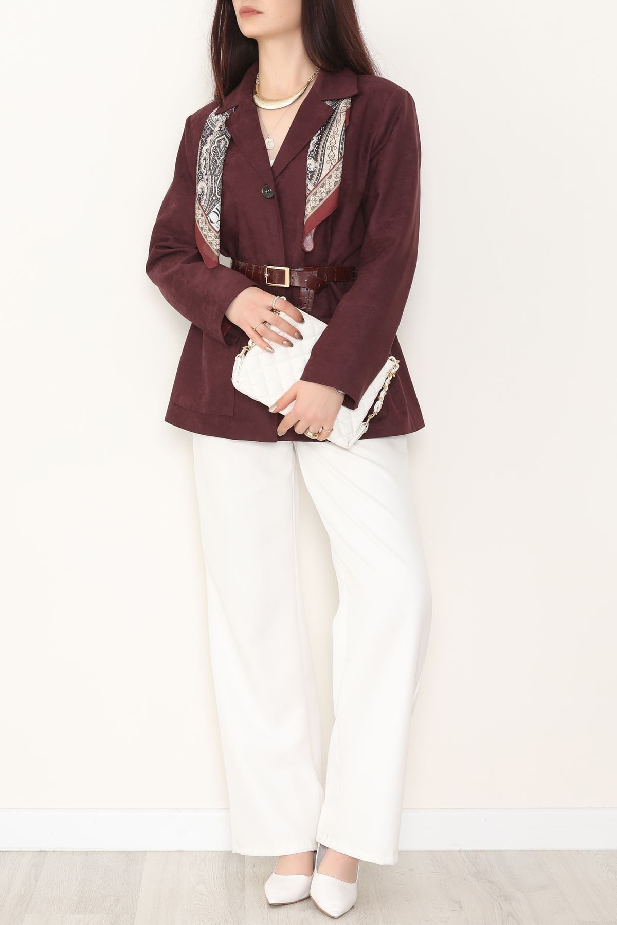 Üstten Takma Cep Süet Ceket Mürdüm - 6291.424.