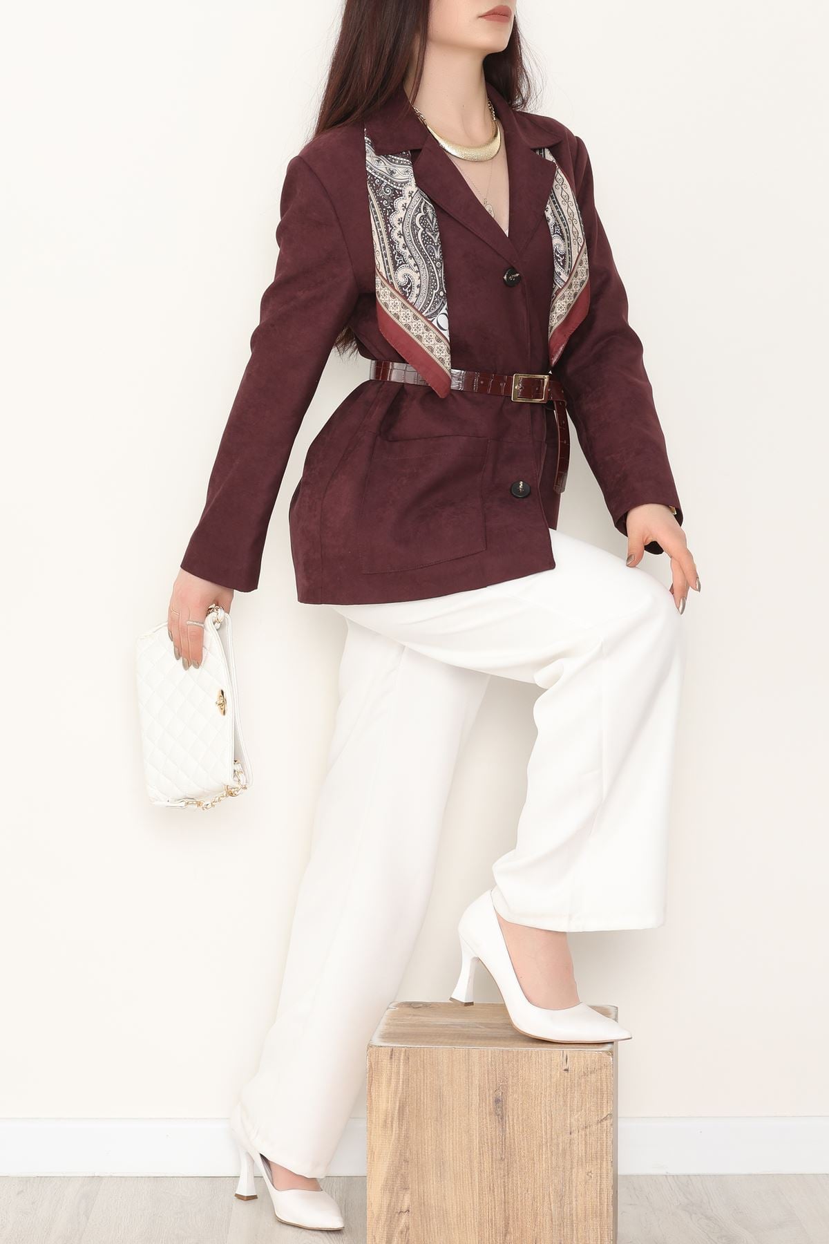 Üstten Takma Cep Süet Ceket Mürdüm - 6291.424.