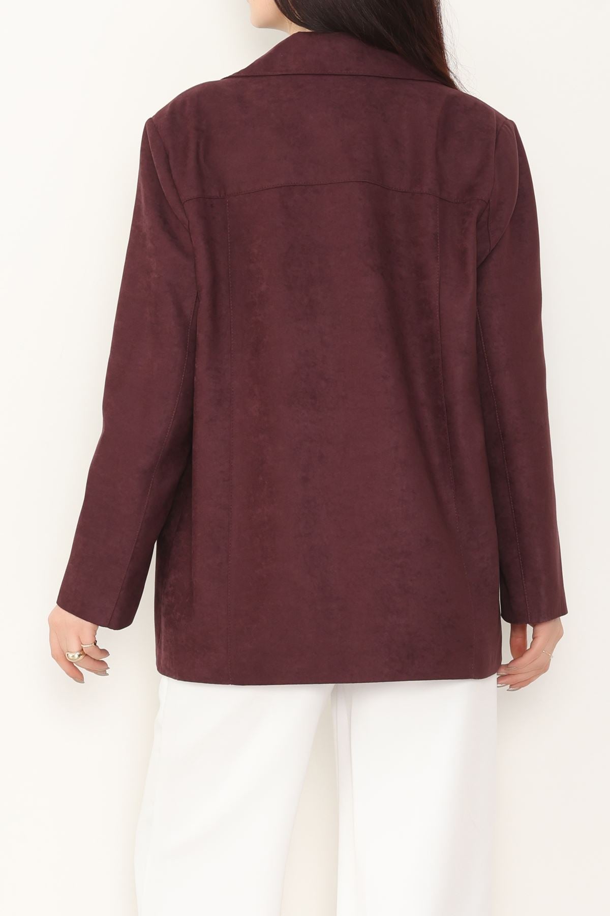 Üstten Takma Cep Süet Ceket Mürdüm - 6291.424.