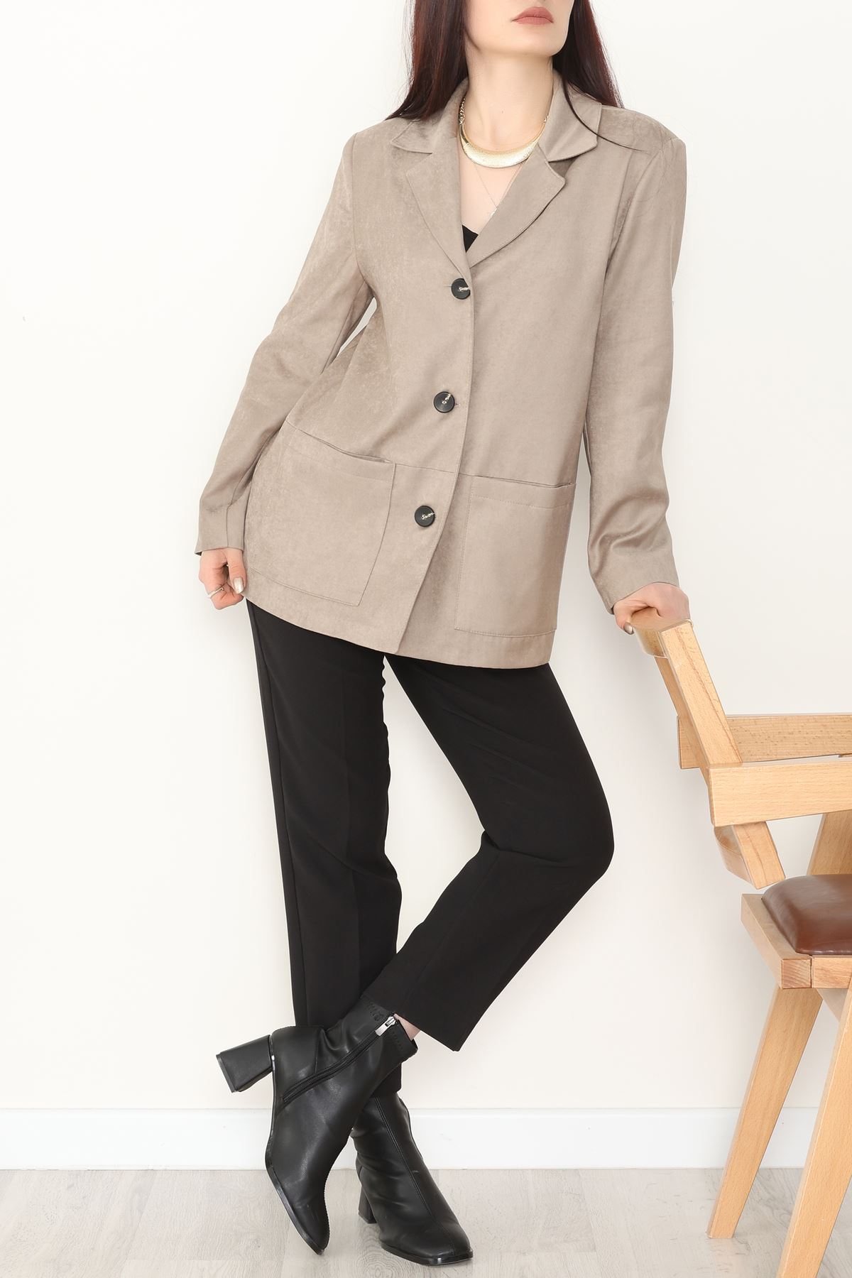 Üstten Takma Cep Süet Ceket Bej - 6291.424.