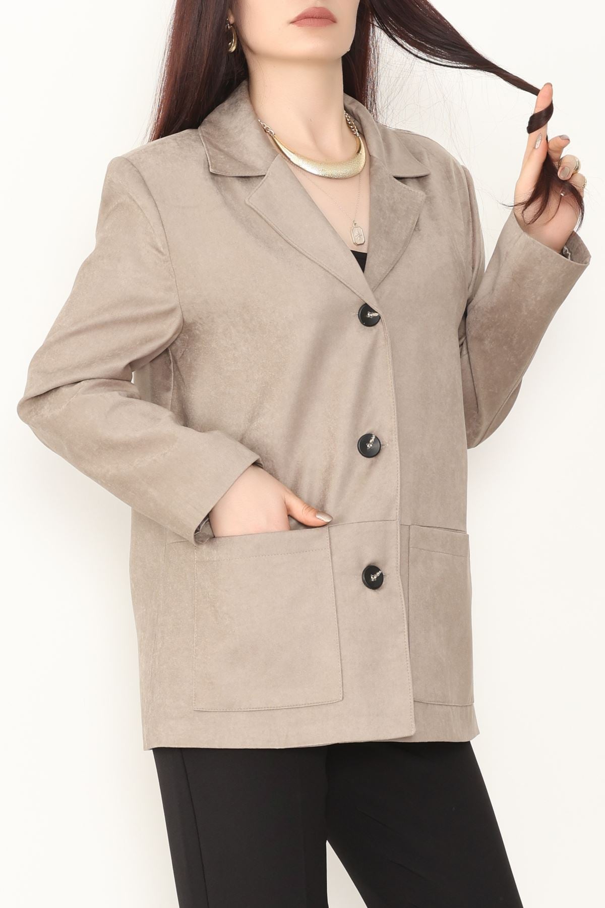 Üstten Takma Cep Süet Ceket Bej - 6291.424.
