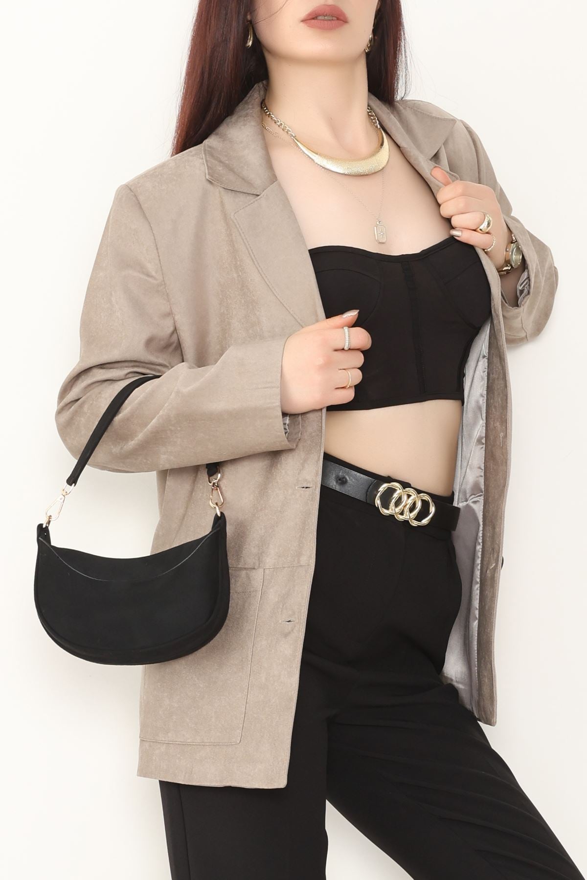 Üstten Takma Cep Süet Ceket Bej - 6291.424.