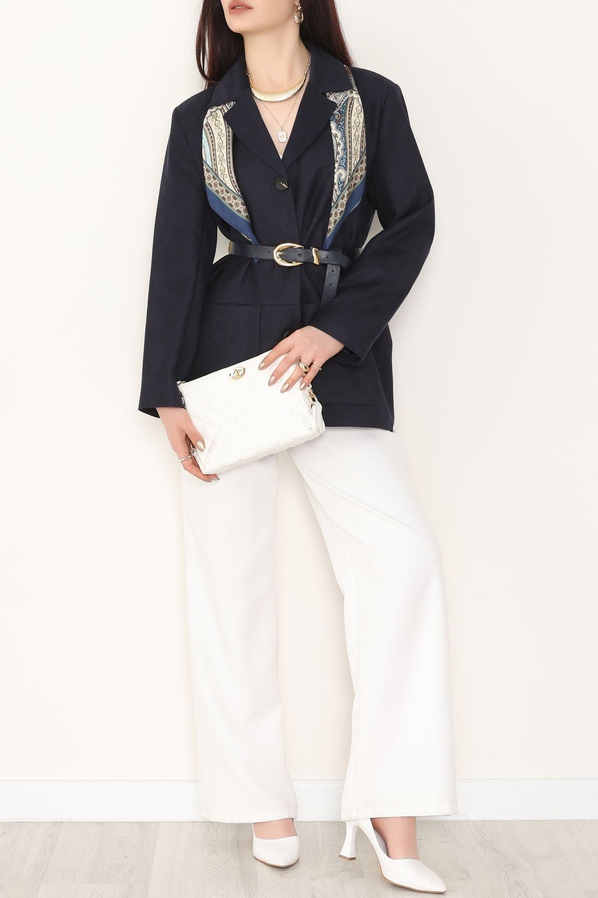 Üstten Takma Cep Süet Ceket Lacivert - 6291.424.