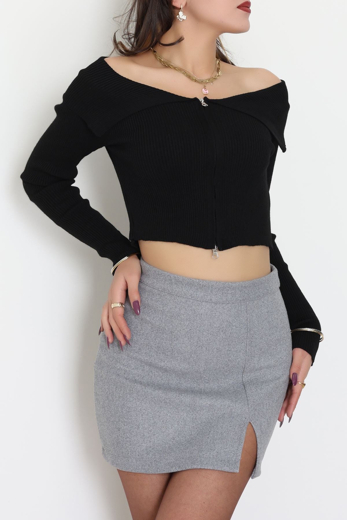 Fermuarlı Triko Siyah - 2252.1765.