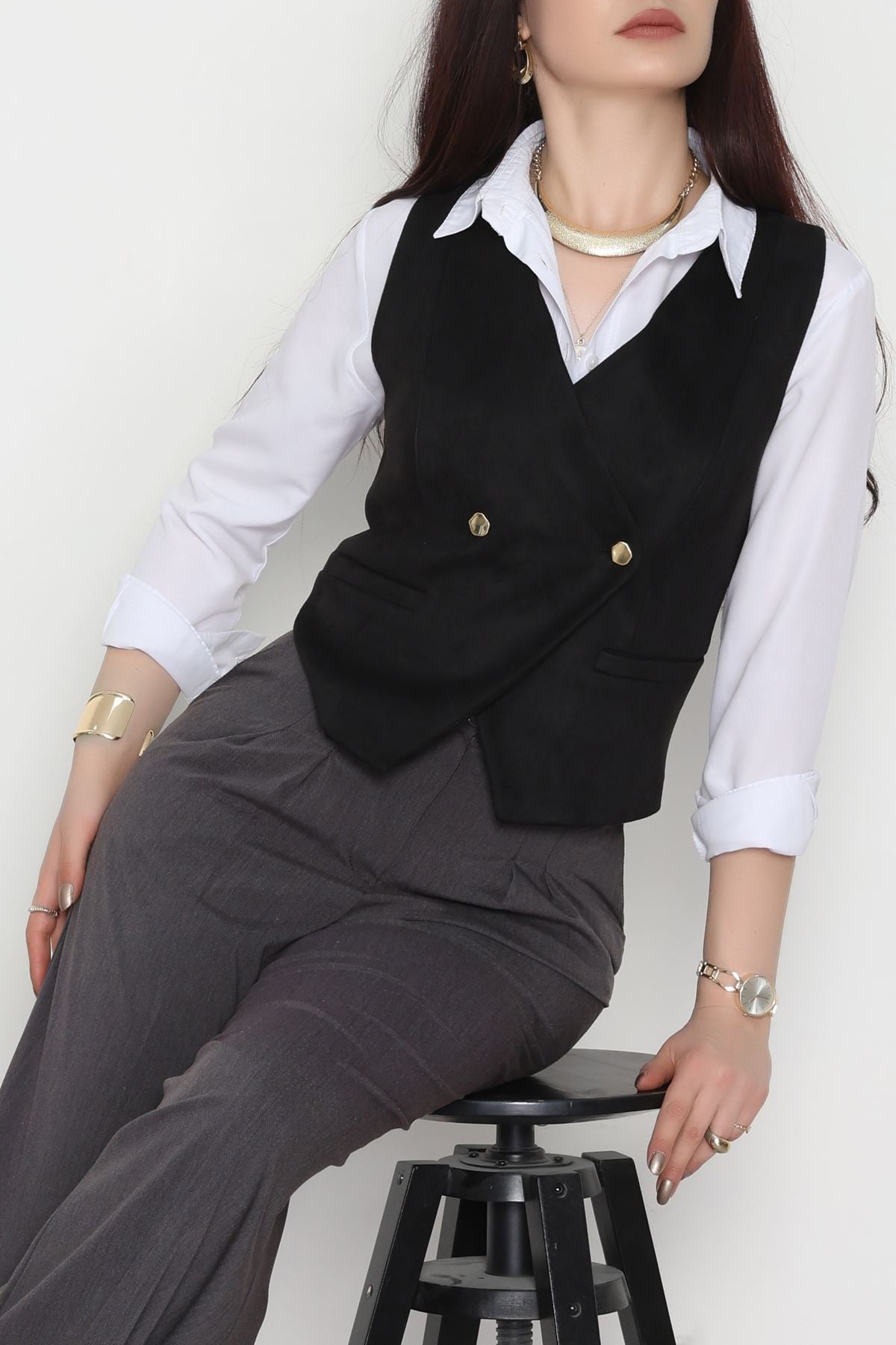 Süet Oversıze Yelek Siyah - 6262.424.