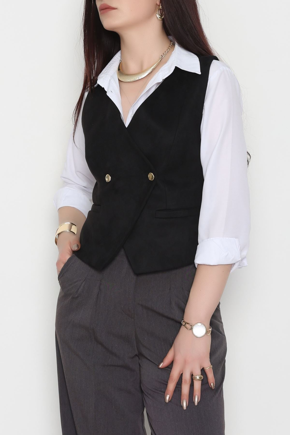 Süet Oversıze Yelek Siyah - 6262.424.