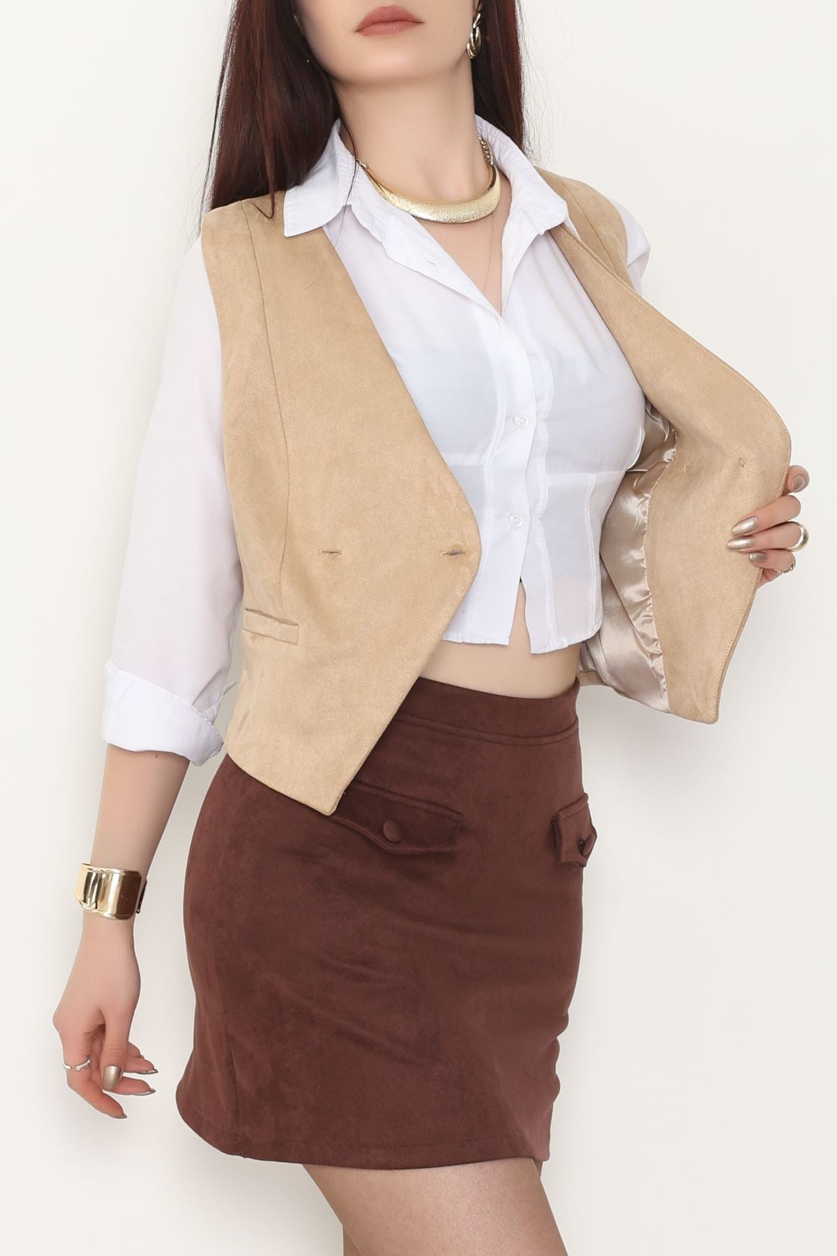 Süet Oversıze Yelek Devetüğü - 6262.424.