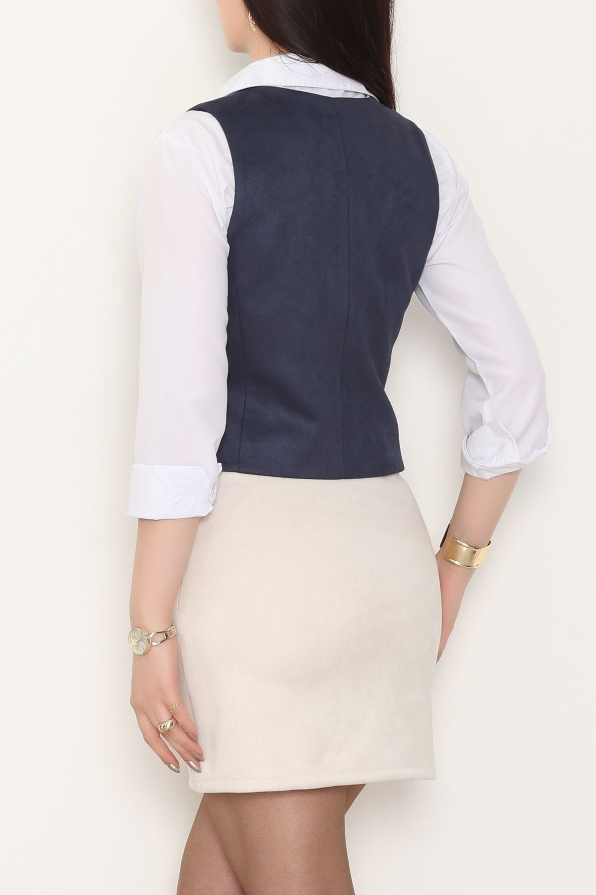 Süet Oversıze Yelek Lacivert - 6262.424.