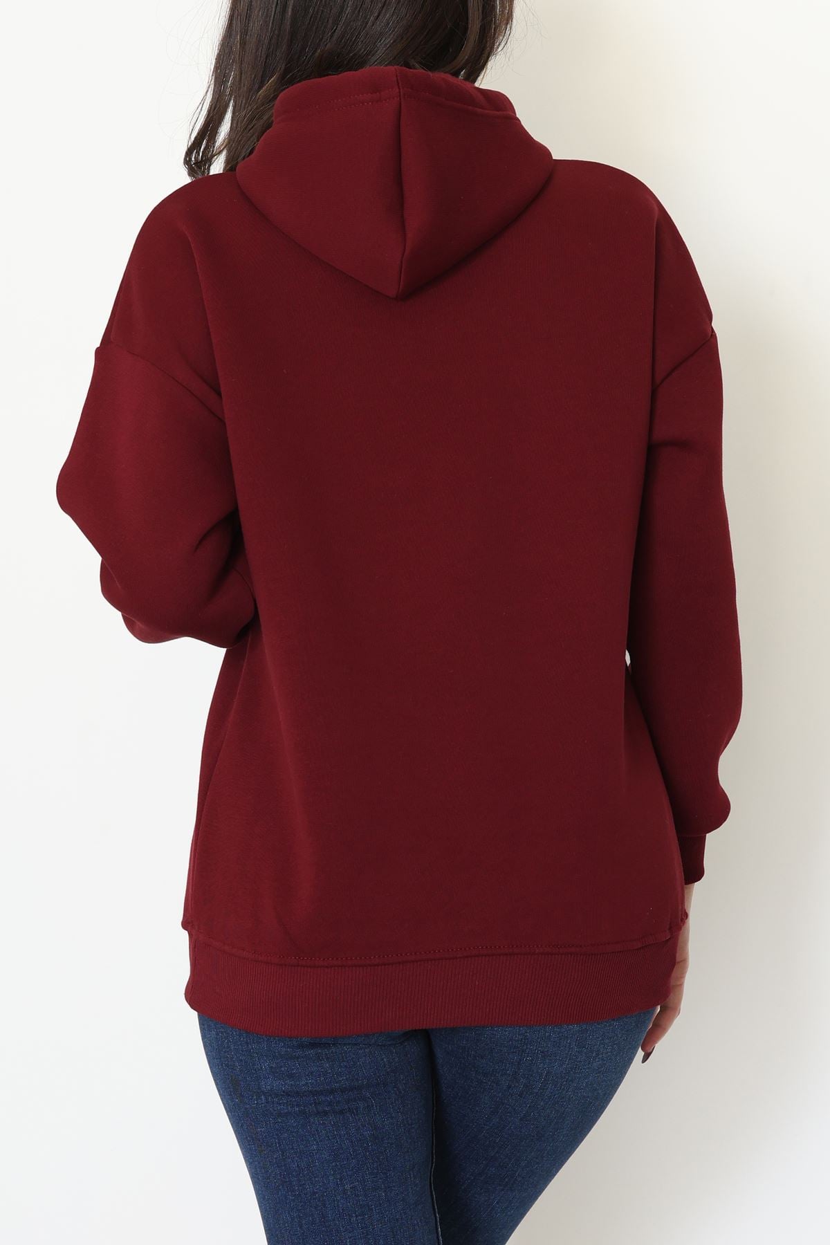 3 İplik Kapşonlu Nakışlı Sweat Koyubordobeyaz - 42228.1878.