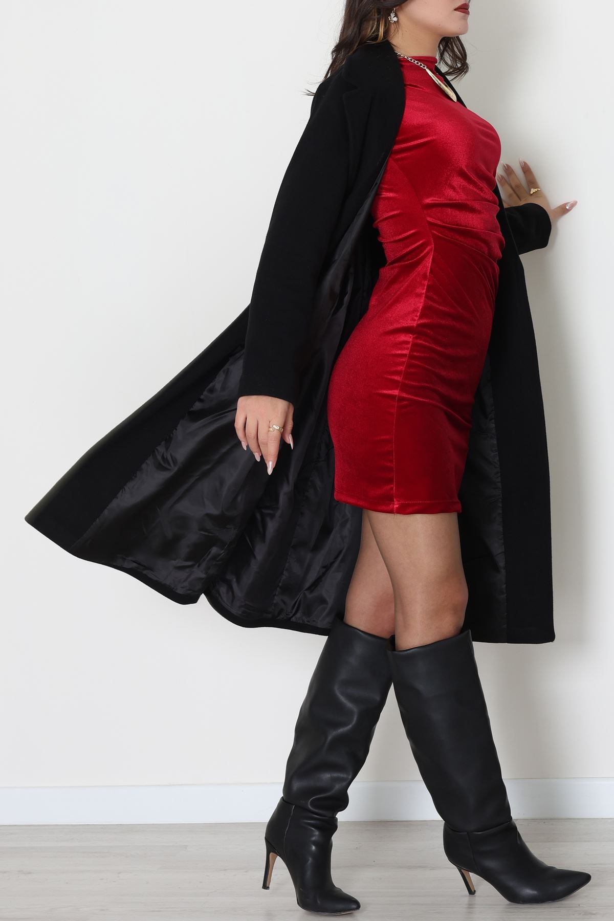 Uzun Astarlı Kaşe Kaban Siyah - 4001.1839.