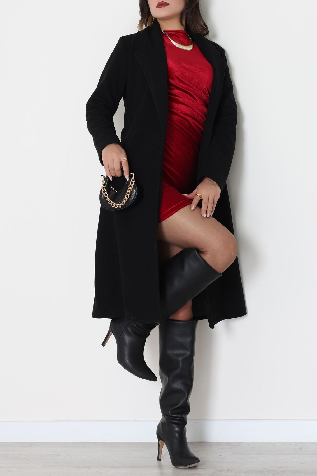 Uzun Astarlı Kaşe Kaban Siyah - 4001.1839.