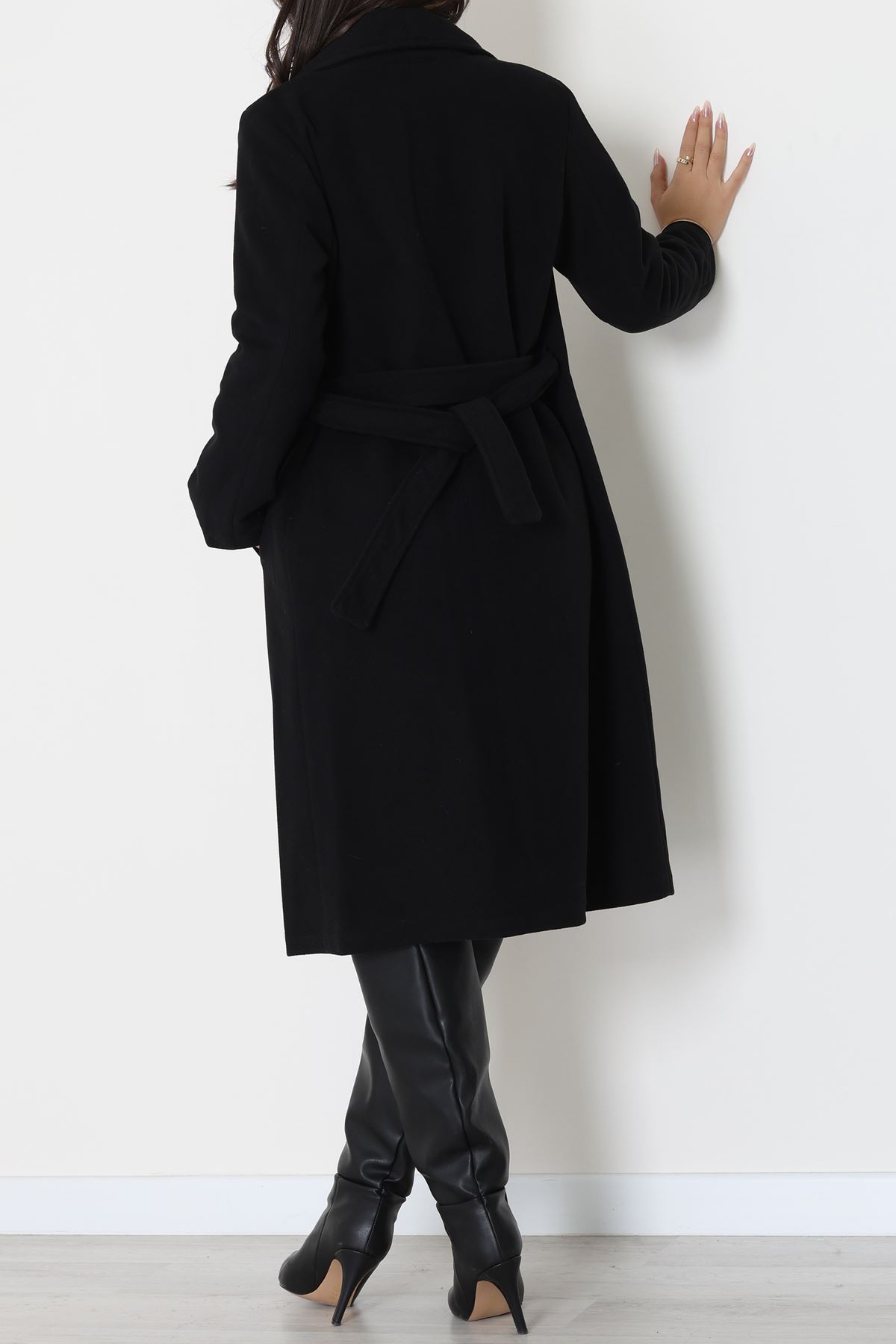 Uzun Astarlı Kaşe Kaban Siyah - 4001.1839.