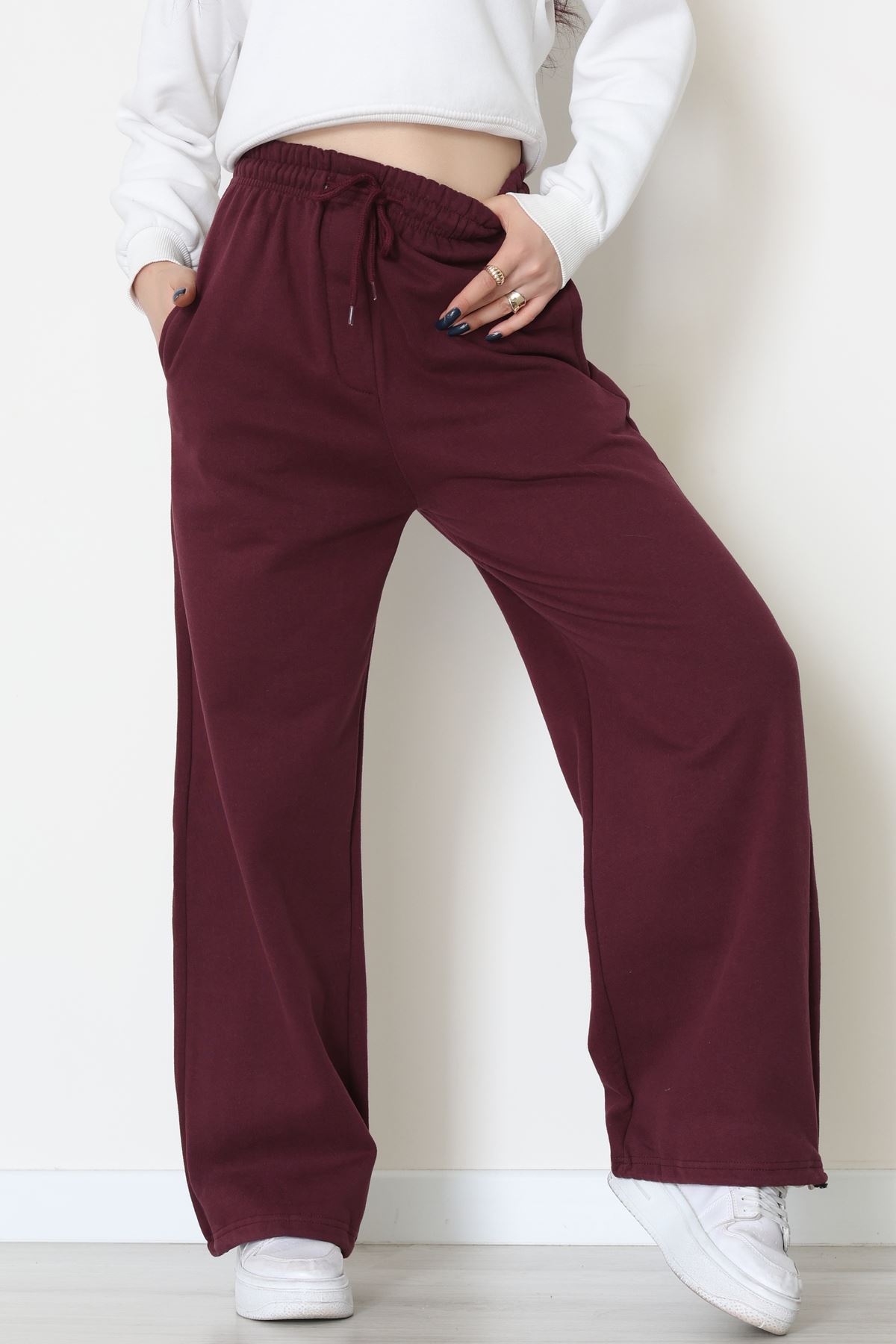 3 İplik Şardonlu Paça Stoperli Eşofman Altı Mürdüm - 52069.2113.