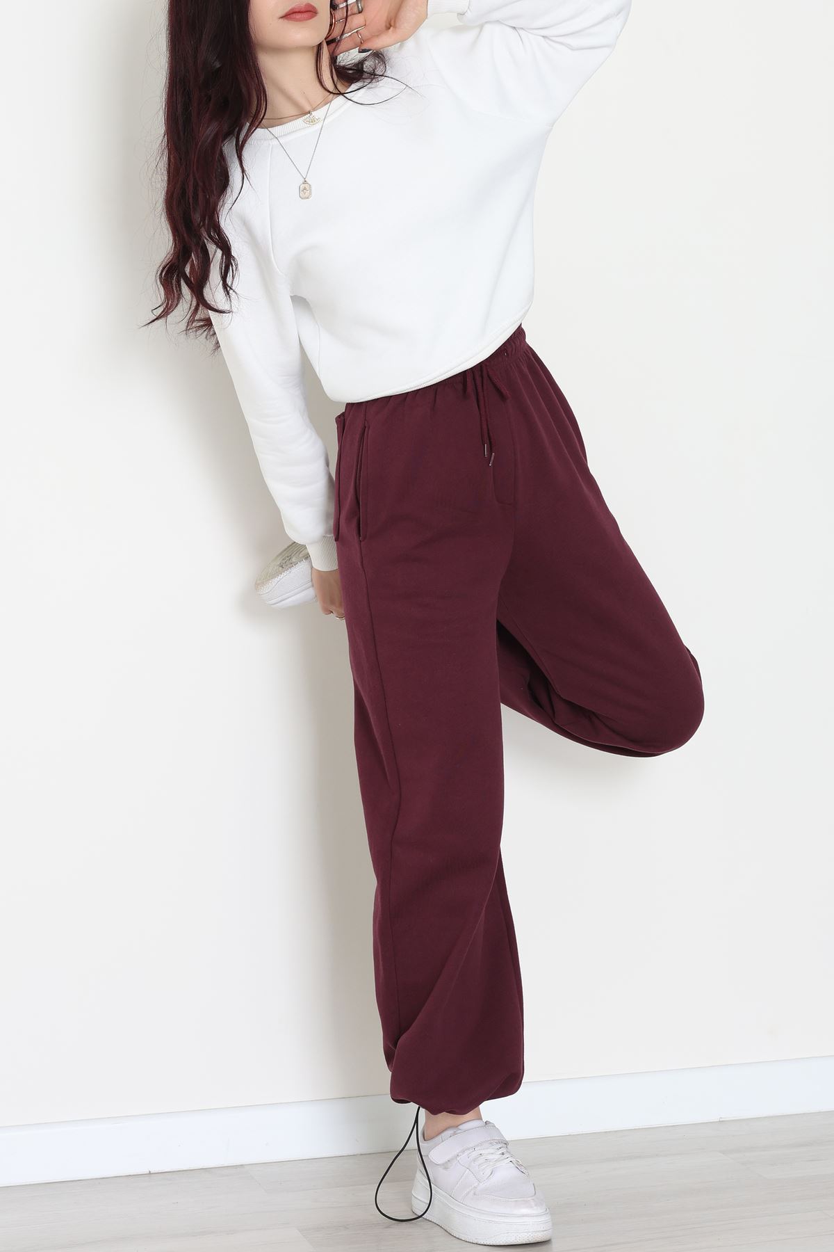 3 İplik Şardonlu Paça Stoperli Eşofman Altı Mürdüm - 52069.2113.