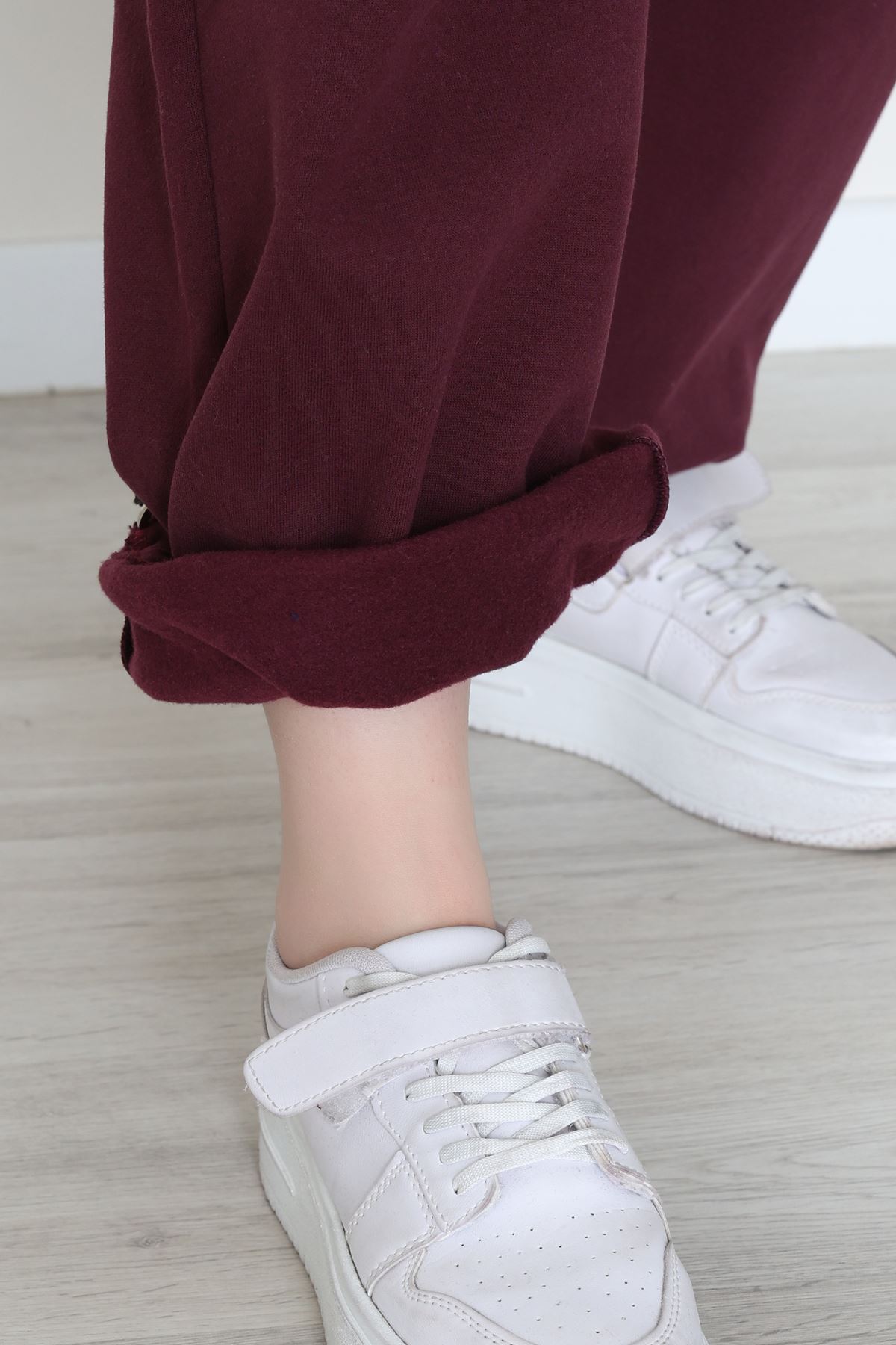 3 İplik Şardonlu Paça Stoperli Eşofman Altı Mürdüm - 52069.2113.