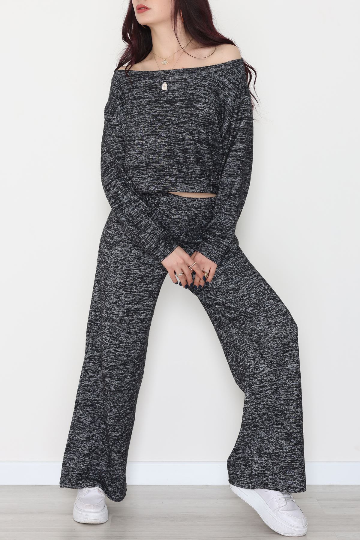 Kayık Yaka Yumoş Kumaş İkili Takım Siyah - 51094.2114.